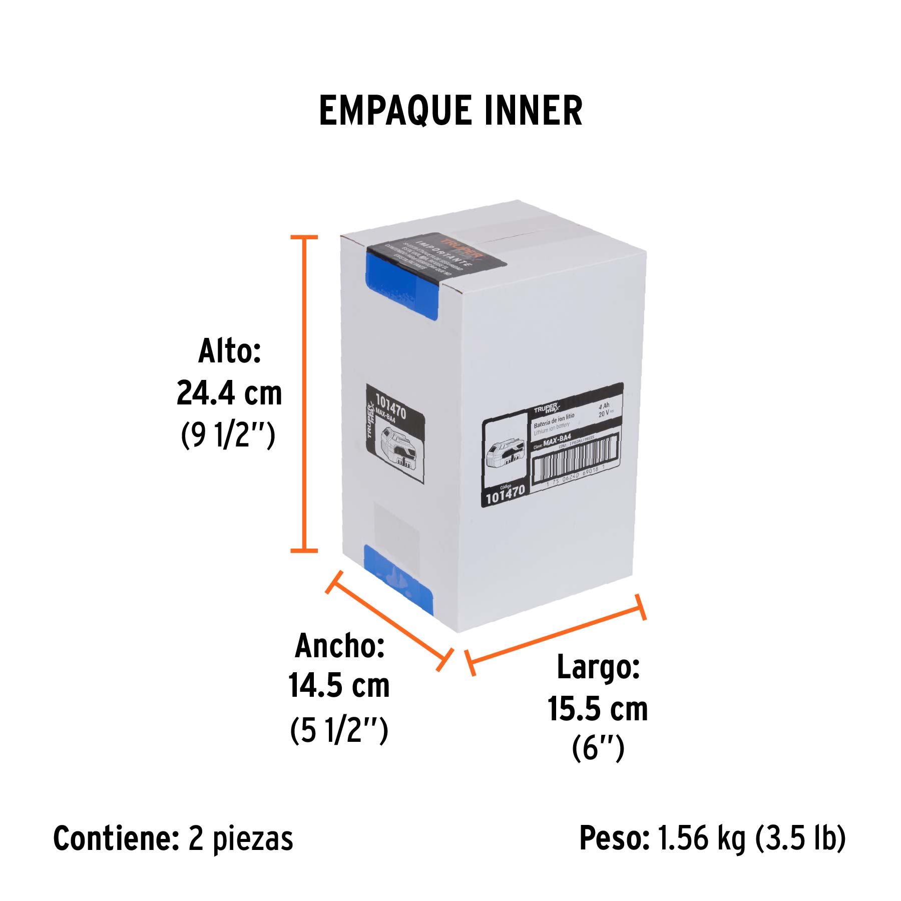 Batería ion litio, 20V, 4 Ah, TRUPER MAX - Empaque