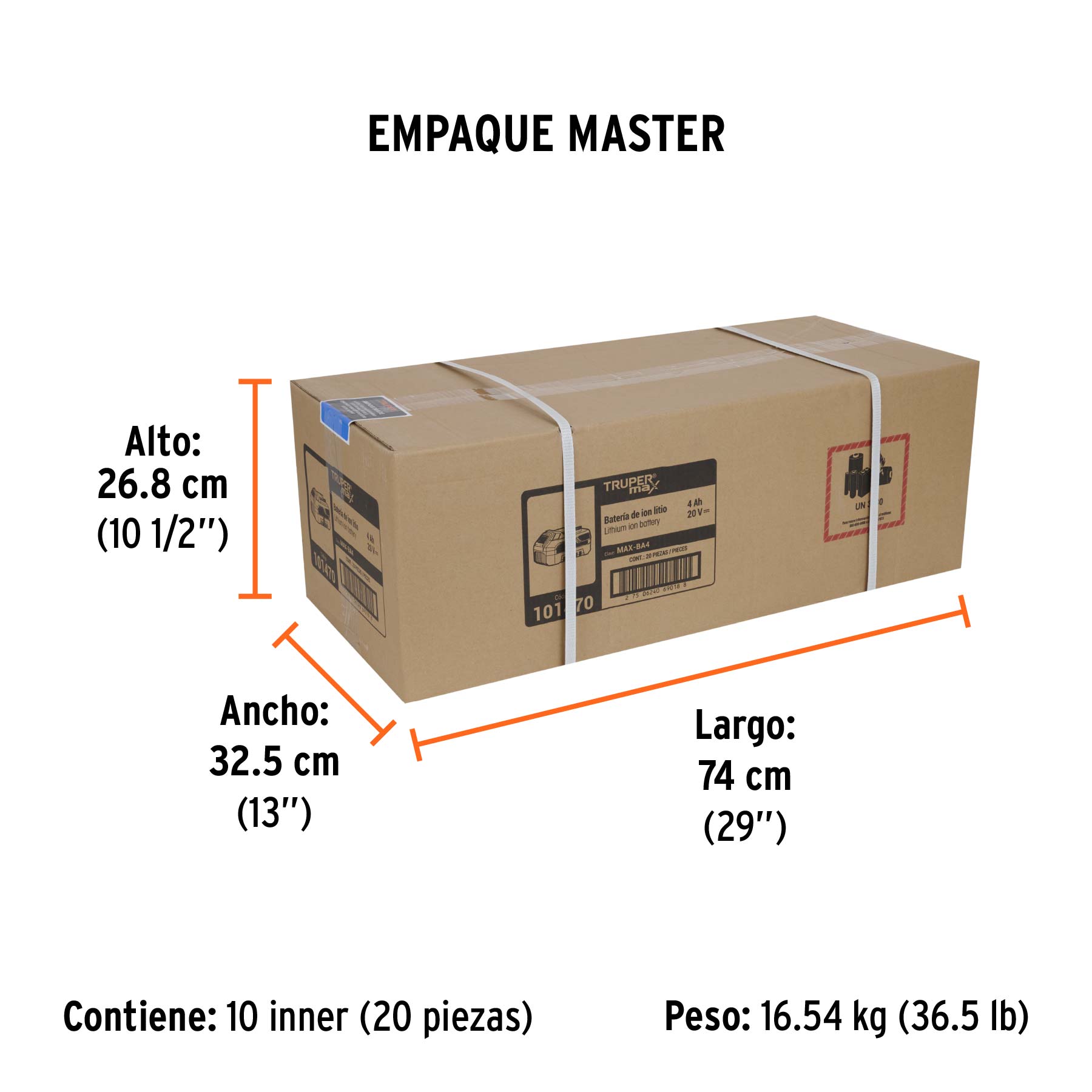 Batería ion litio, 20V, 4 Ah, TRUPER MAX - Empaque