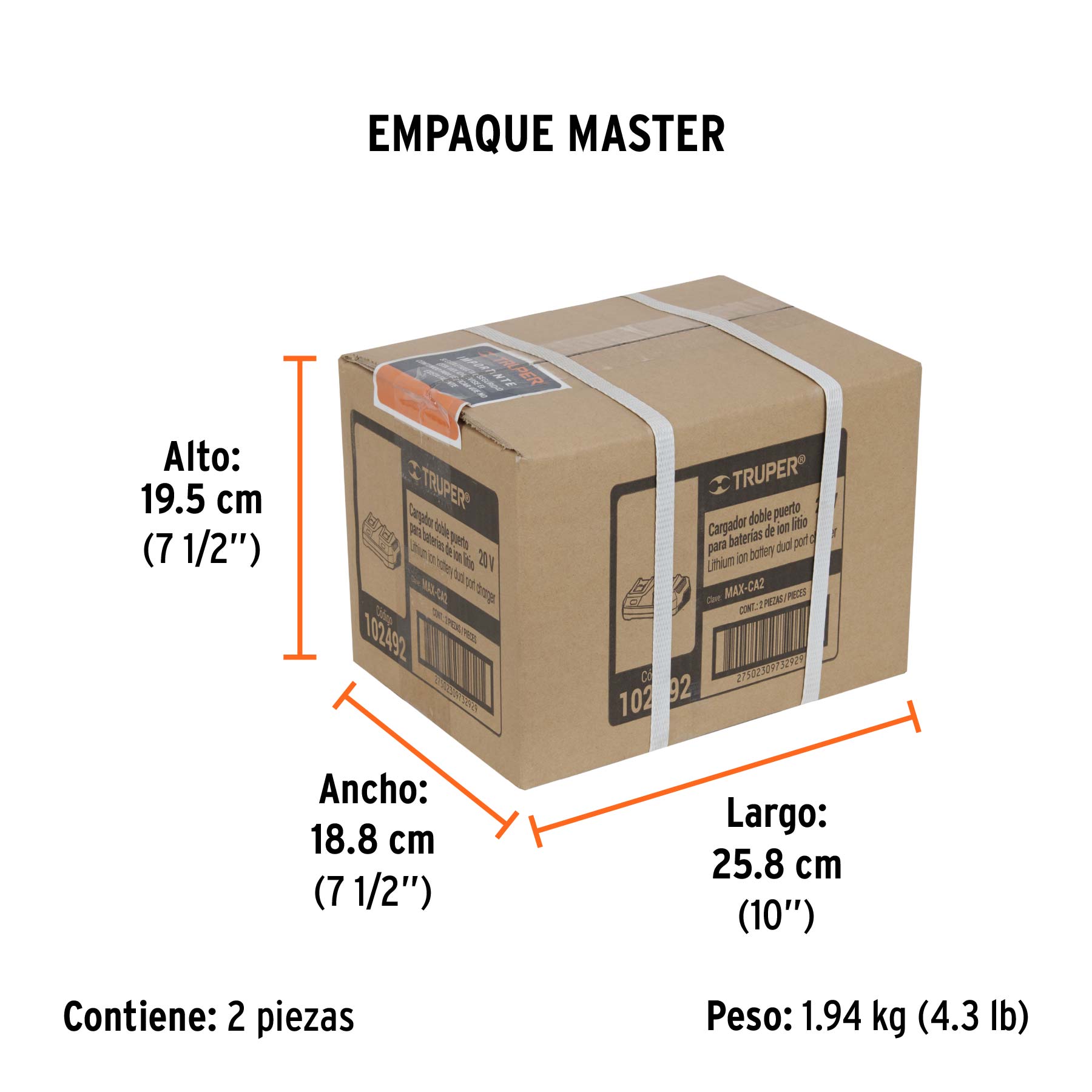 Cargador dual de baterías de ion litio 20V, TRUPER MAX - Empaque