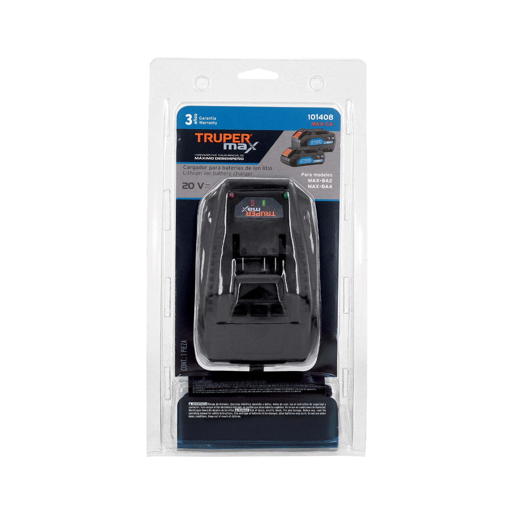Cargador de baterías de ion litio 20V, TRUPER MAX