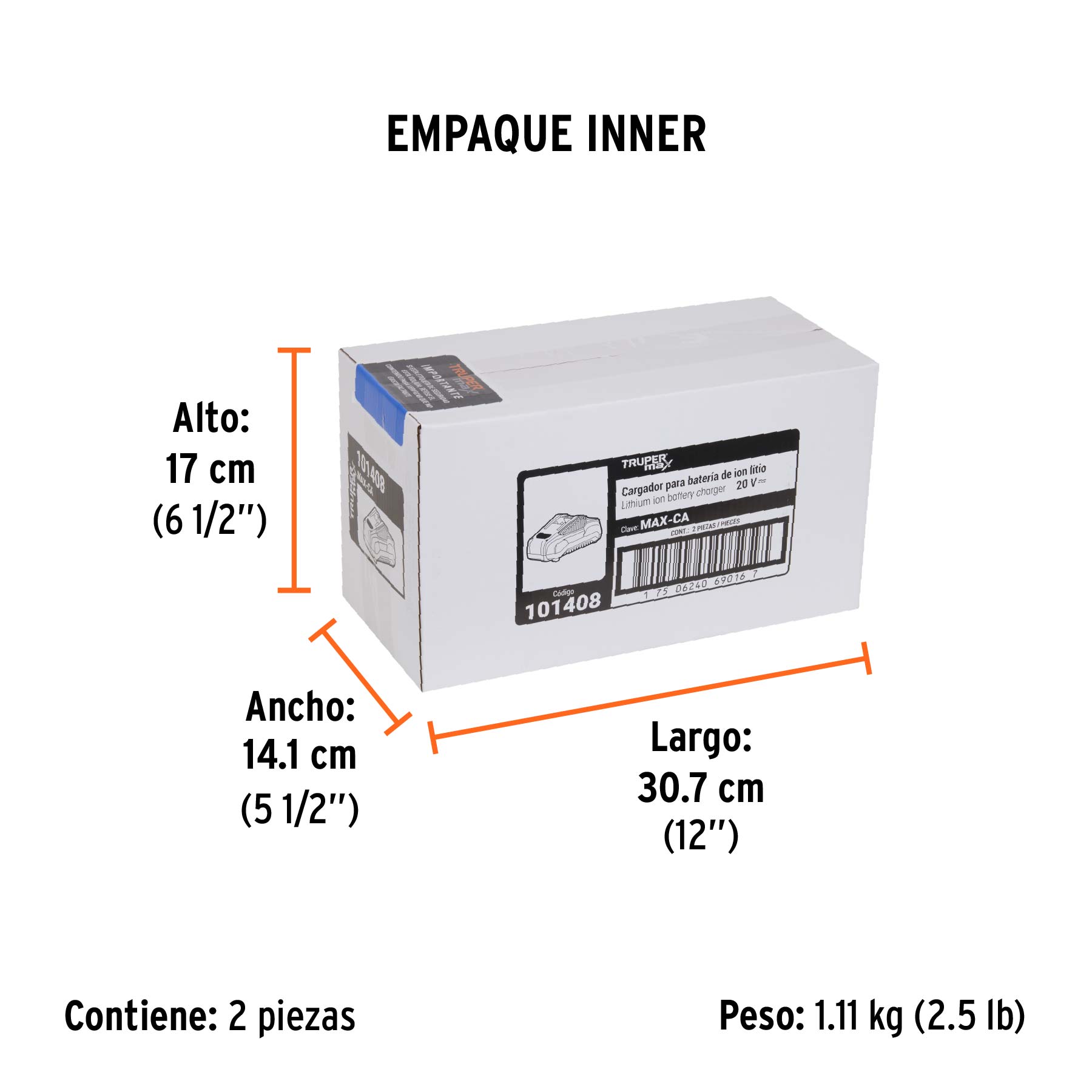 Cargador de baterías de ion litio 20V, TRUPER MAX - Empaque