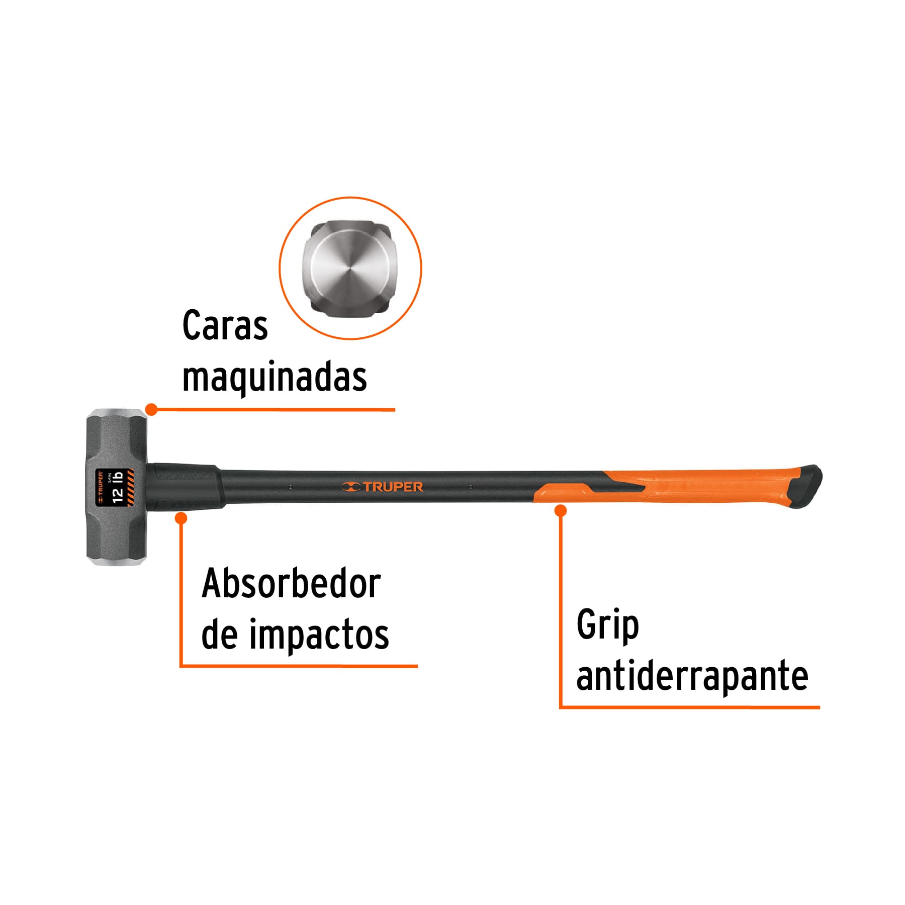 Marro octagonal 12 lb, mango fibra de vidrio 36", TRUPER
