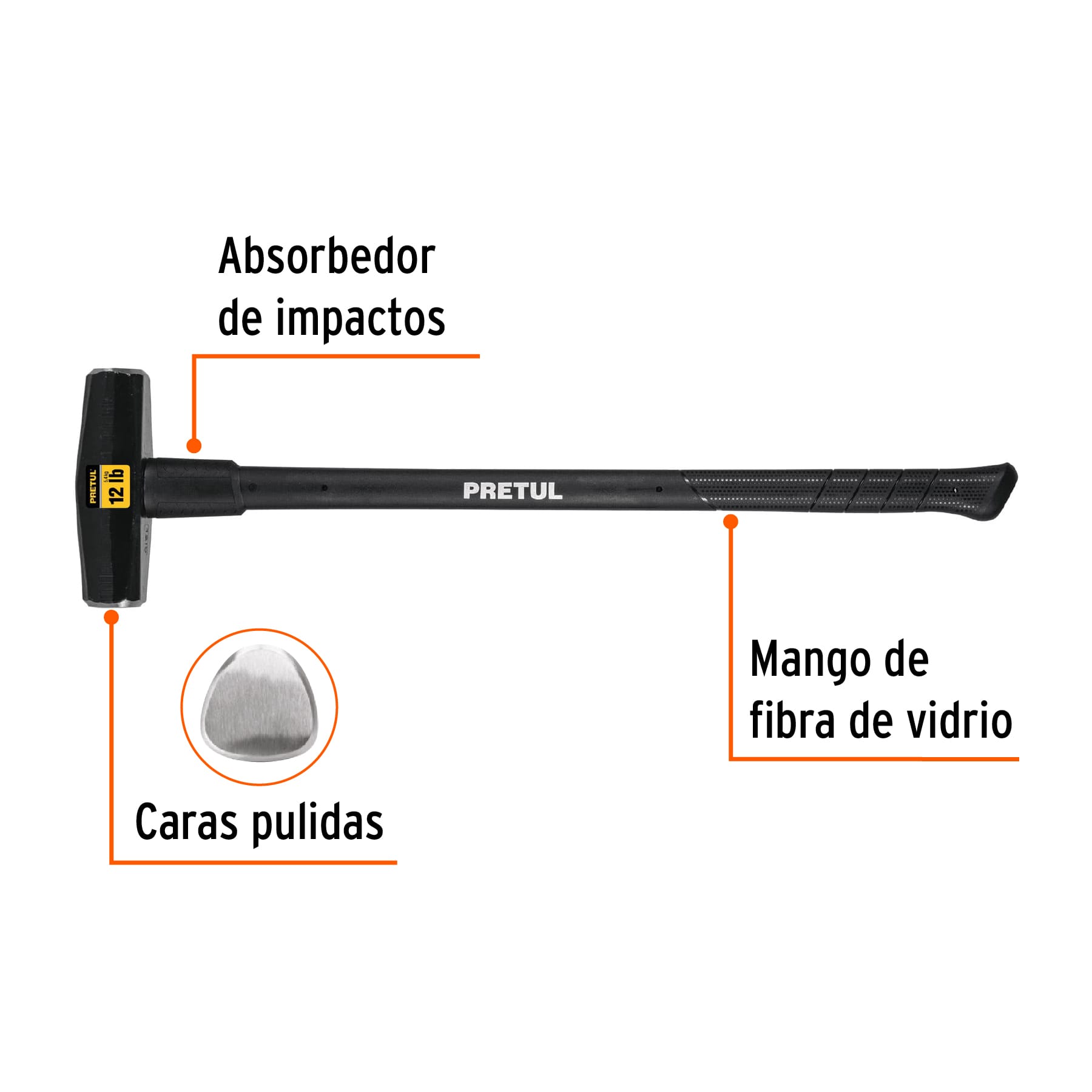 Marro tipo Nevada 12 lbs. mango 36", PRETUL