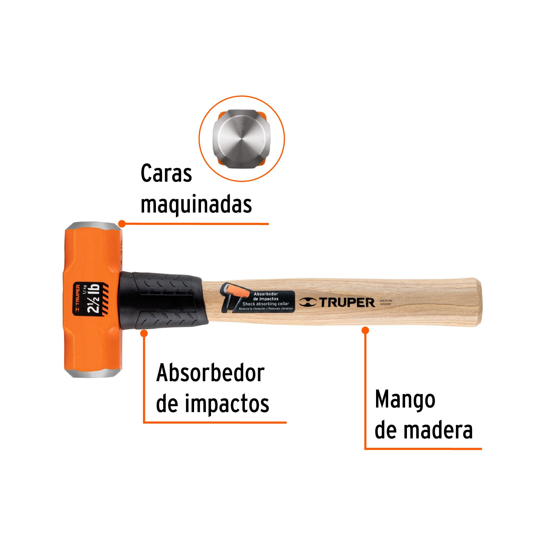 Marro octagonal 2.5 lb, mango de madera 12", TRUPER
