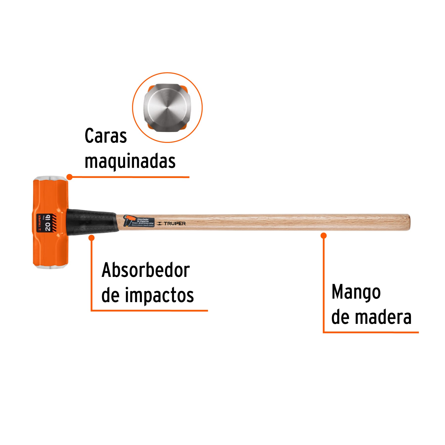 Marro octagonal 20 lb, mango de madera 36", TRUPER
