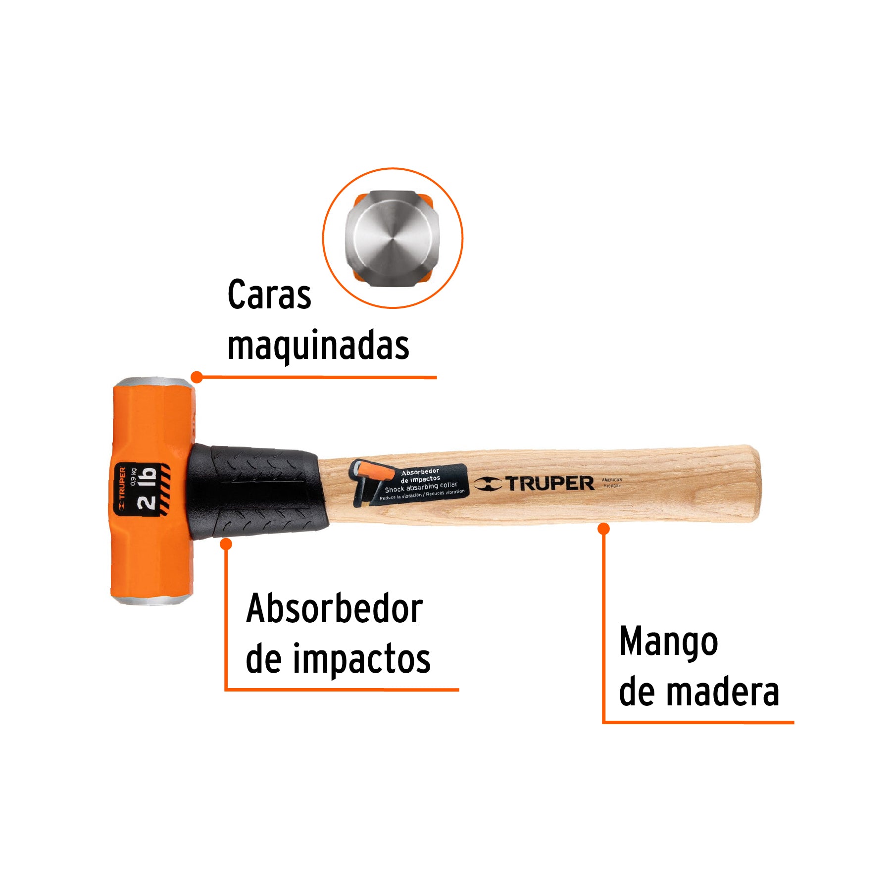 Marro octagonal 2 lb, mango de madera 12", TRUPER