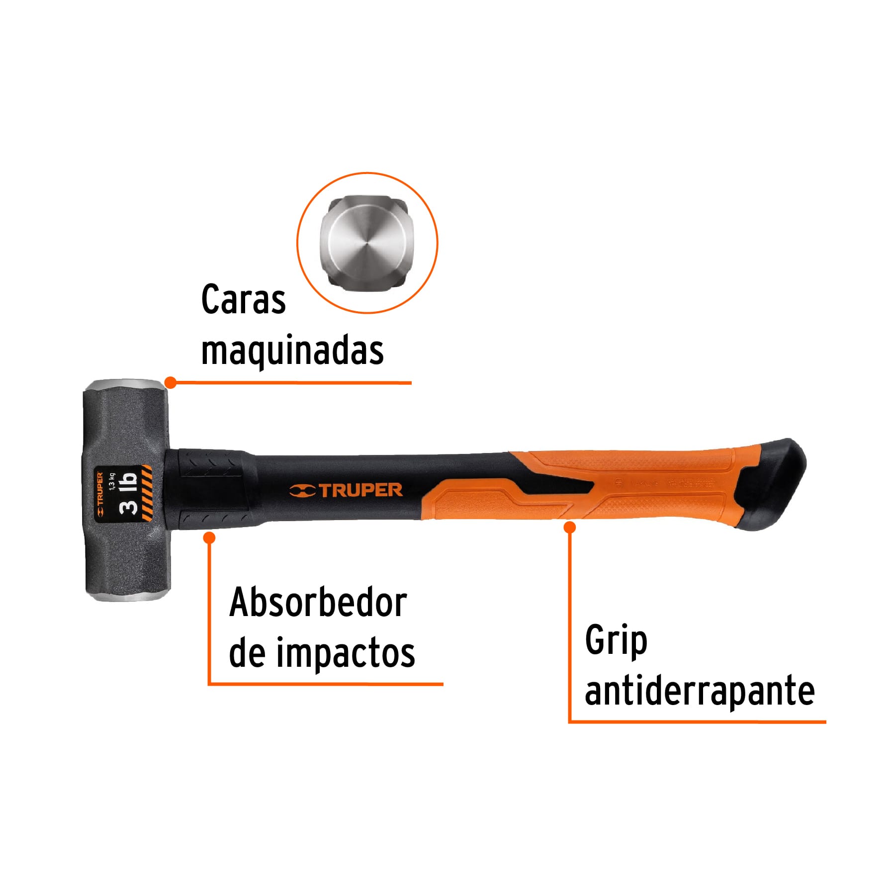 Marro octagonal 3 lb, mango de fibra de vidrio 14", TRUPER