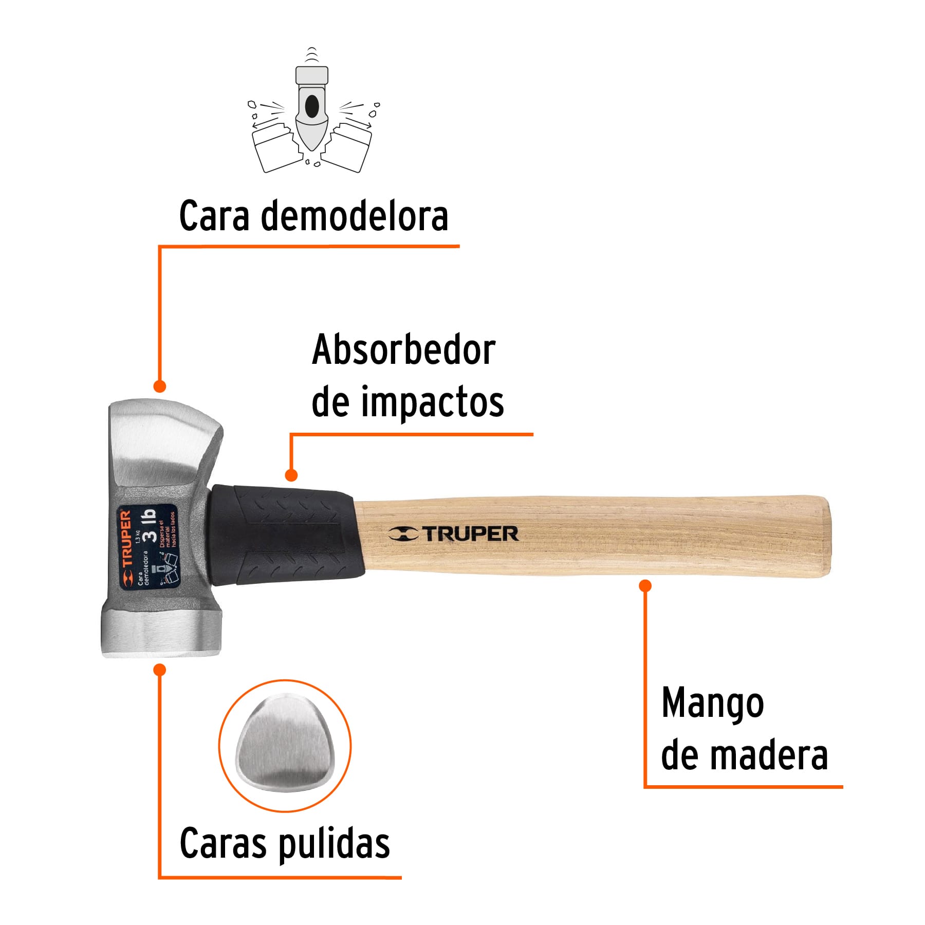 Marro demoledor 3 lb, mango 12", TRUPER