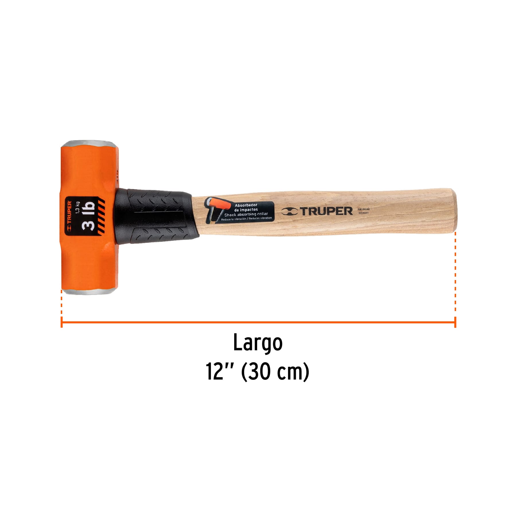Marro octagonal 3 lb, mango de madera 12", TRUPER