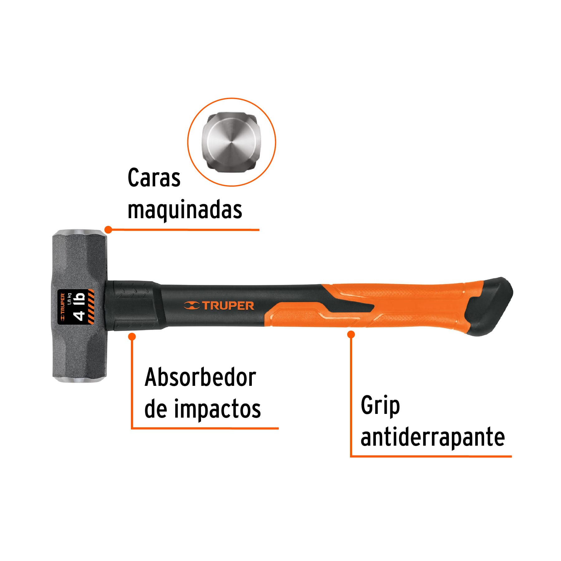 Marro octagonal 4 lb, mango de fibra de vidrio 14", TRUPER