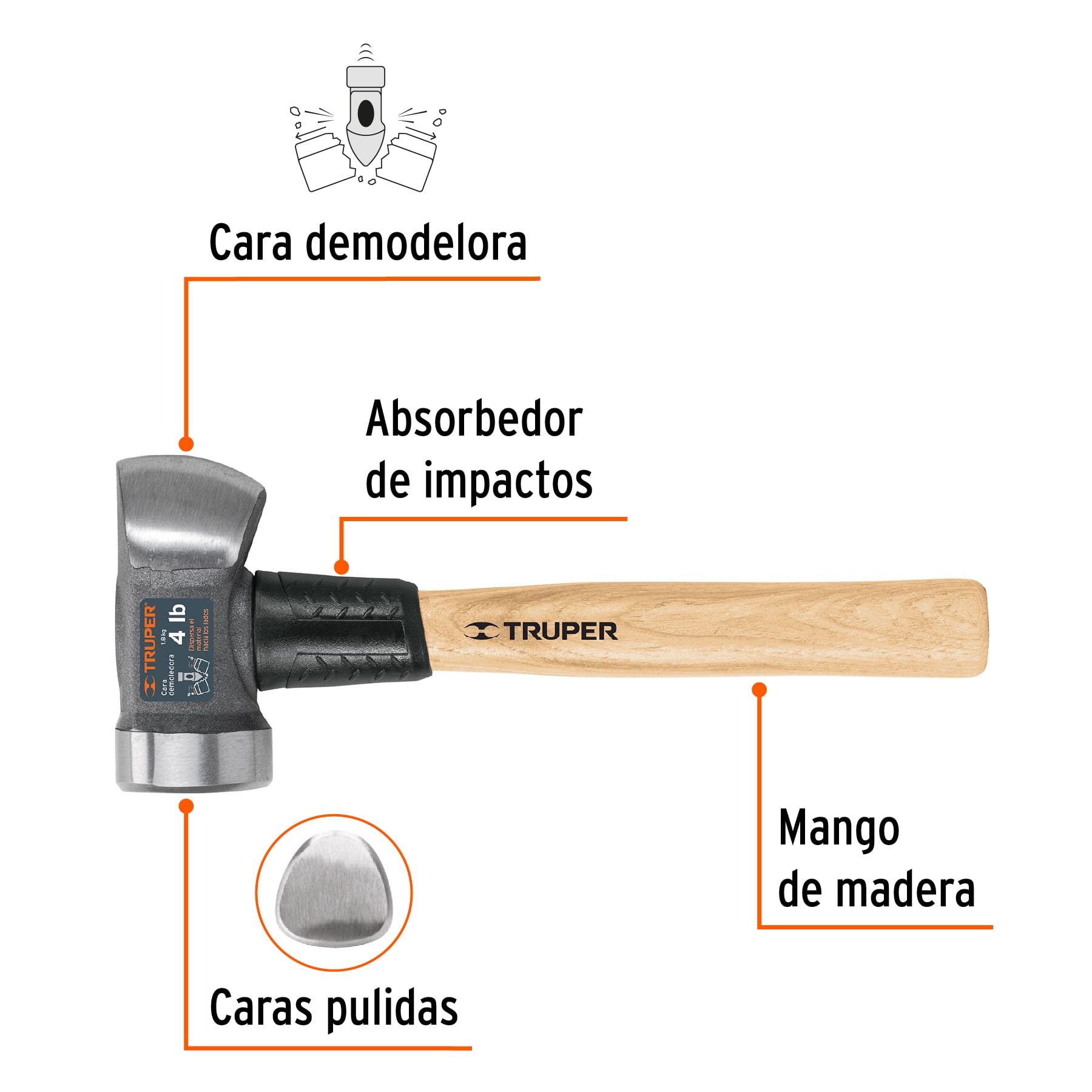 Marro demoledor 4 lb, mango 12", TRUPER