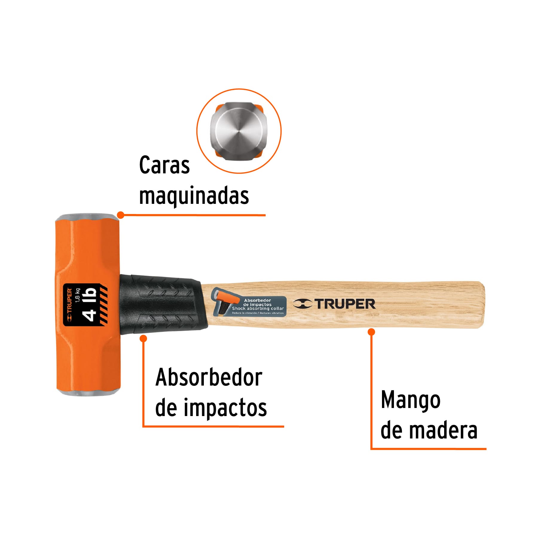 Marro octagonal 4 lb, mango de madera 12", TRUPER