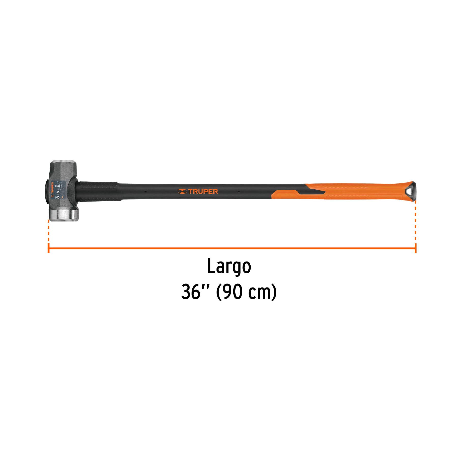 Marro de una cara amplia 8 lb, mango de fibra de vidrio 36"