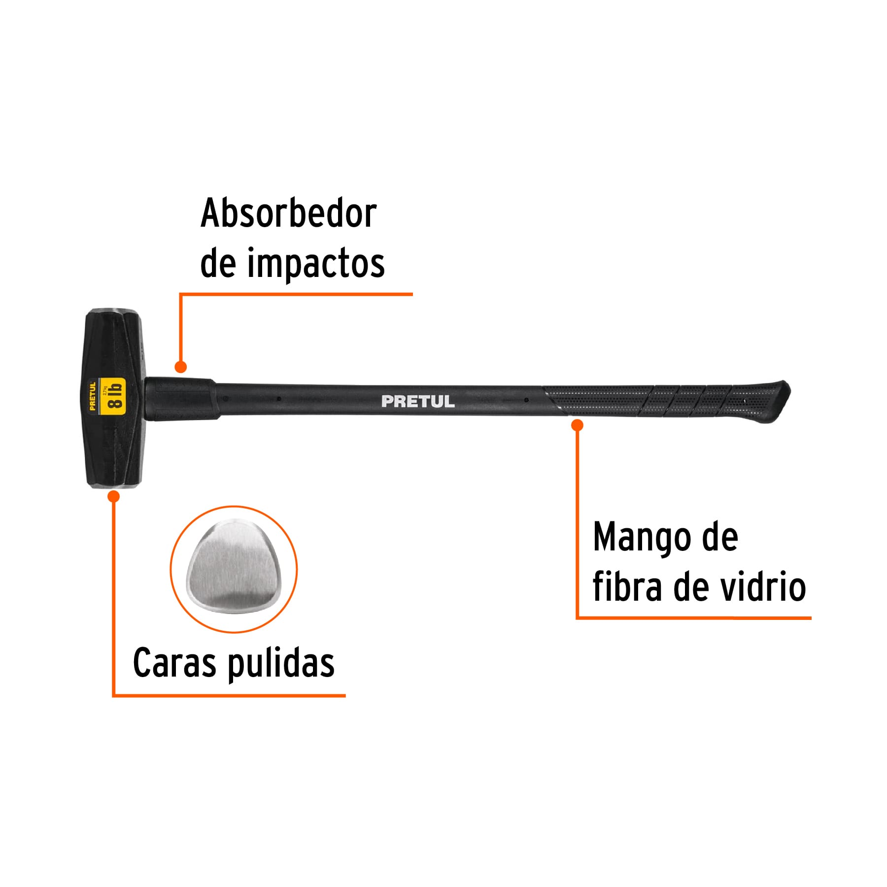 Marro tipo Nevada 8 lbs. mango 36", PRETUL