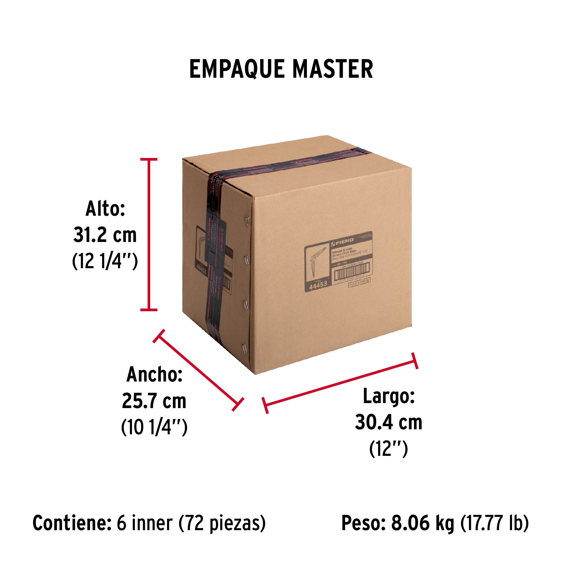 Ménsula de acero negra 8" x 10", FIERO - Empaque