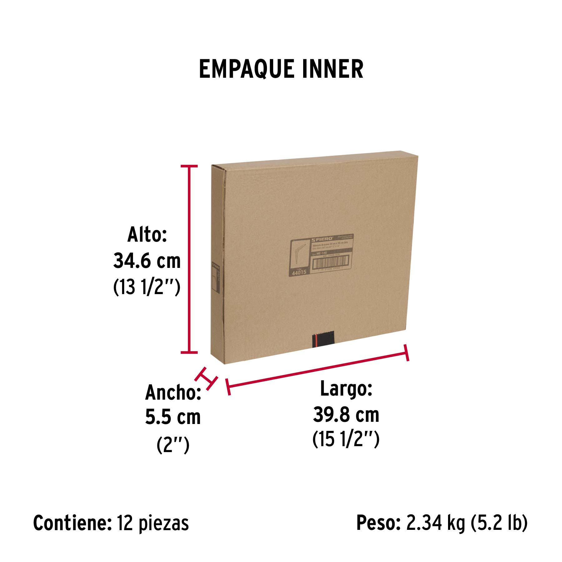 Ménsula de acero gris 12 x 14", FIERO - Empaque