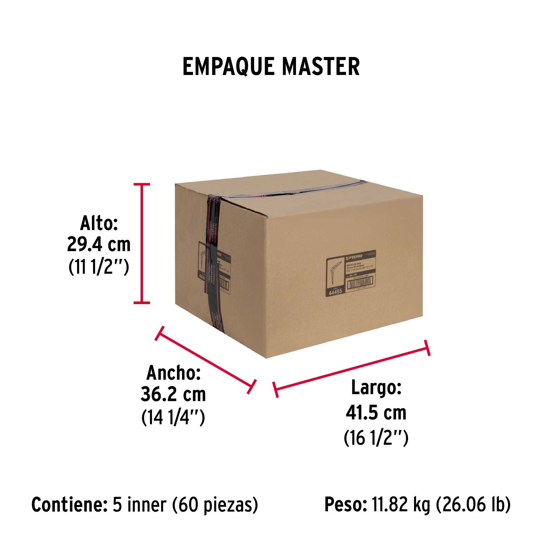 Ménsula de acero negra 12 x 14", FIERO - Empaque