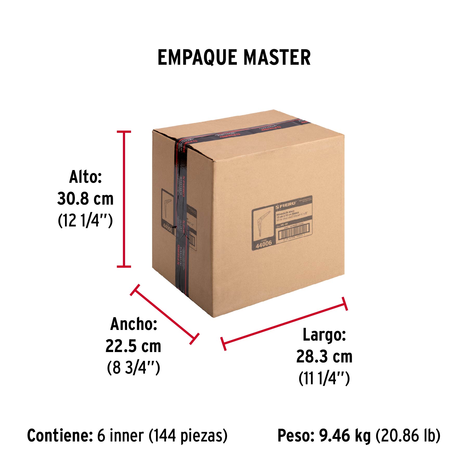 Ménsula de acero blanca 6 x 8", FIERO - Empaque