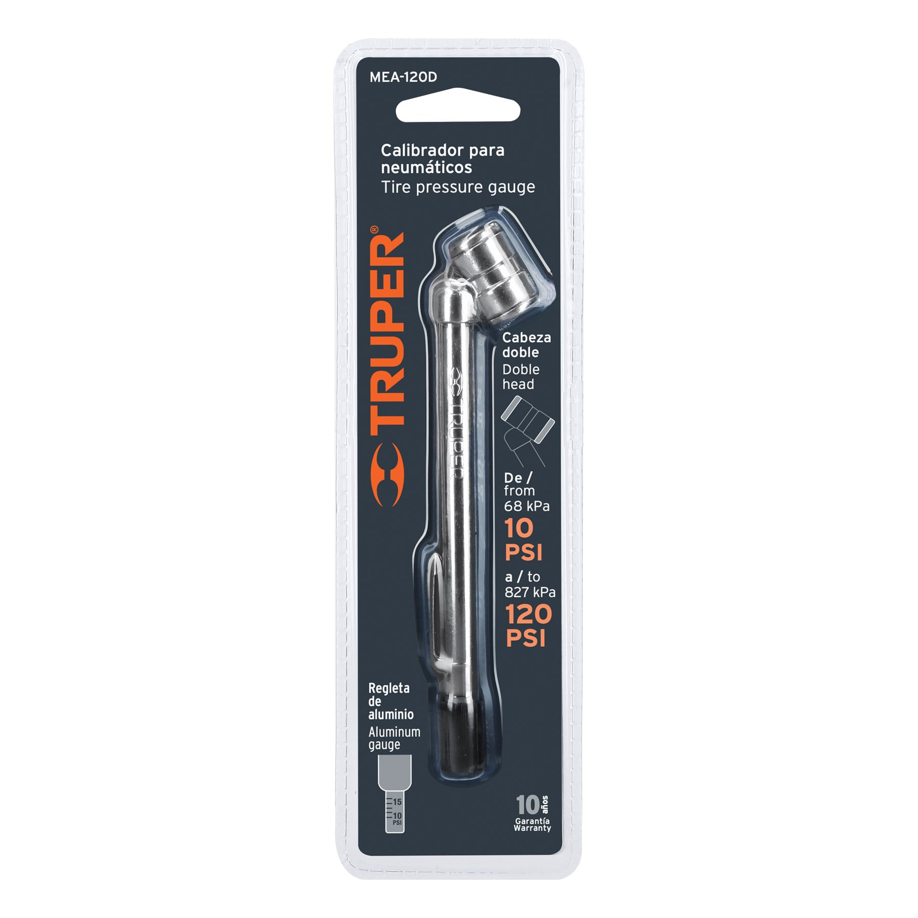 Calibrador de presión 120 psi cabeza doble, TRUPER