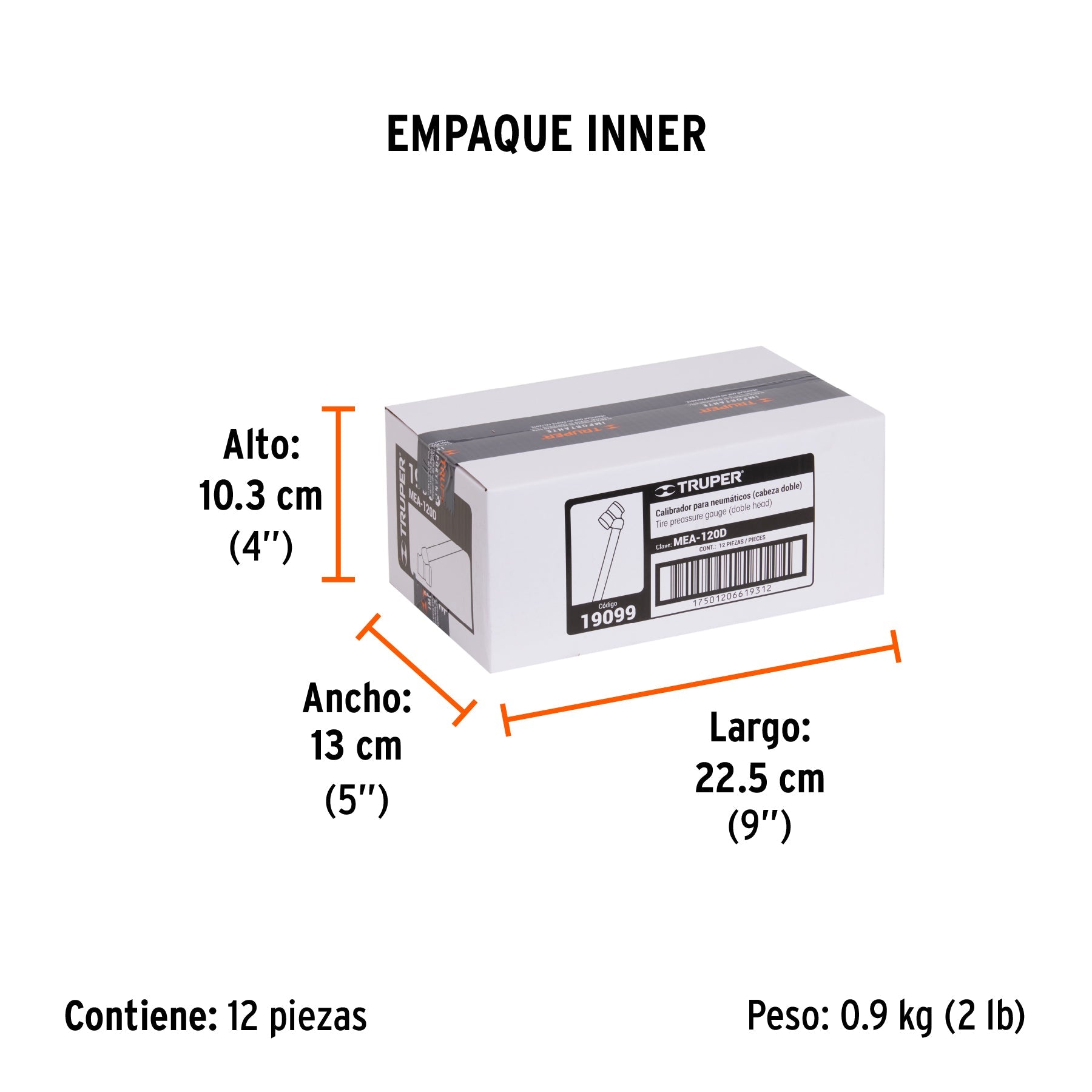 Calibrador de presión 120 psi cabeza doble, TRUPER - Empaque