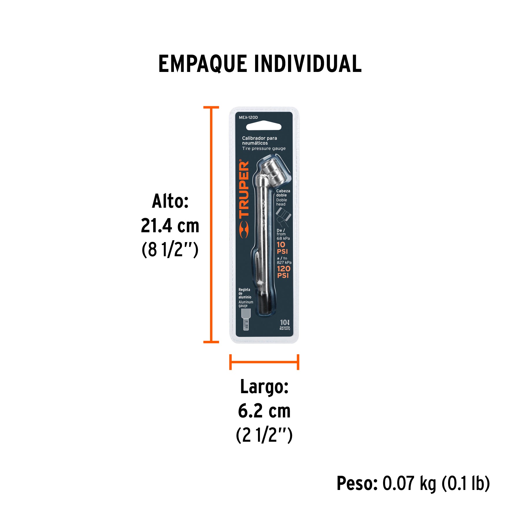 Calibrador de presión 120 psi cabeza doble, TRUPER - Empaque