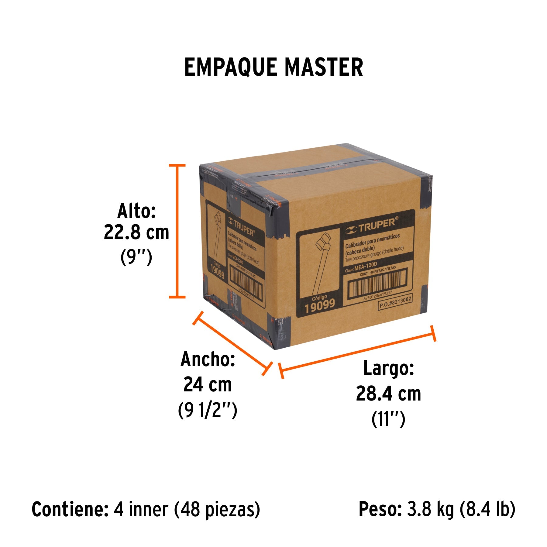 Calibrador de presión 120 psi cabeza doble, TRUPER - Empaque