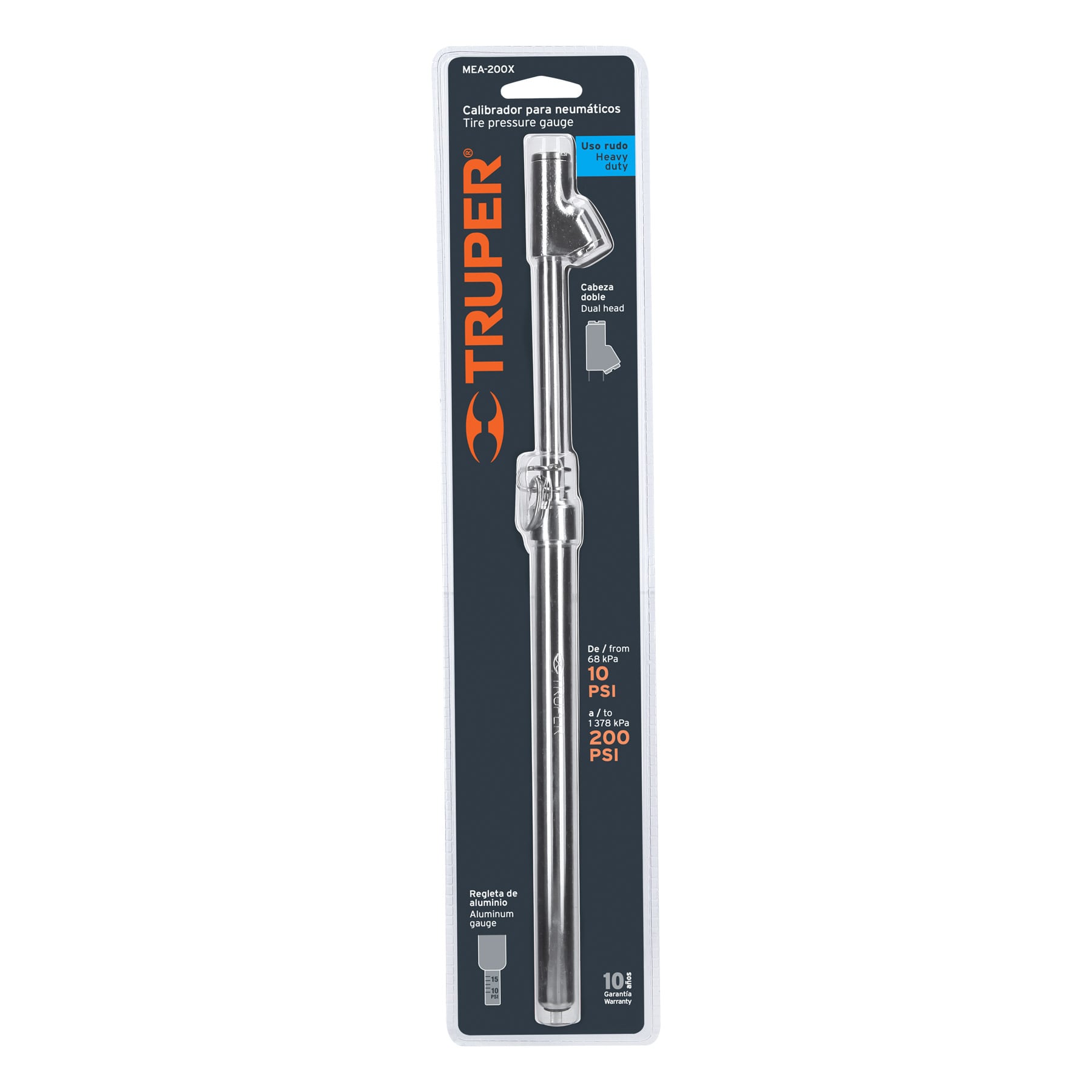 Calibrador de presión 200 psi cabeza doble, uso rudo, TRUPER