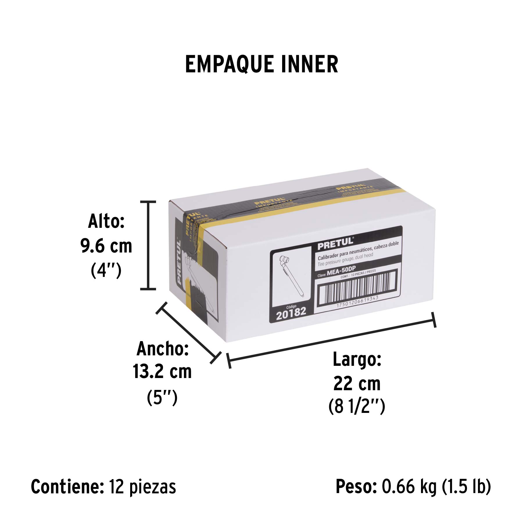 Calibrador de presión 50 psi, cabeza doble, PRETUL - Empaque