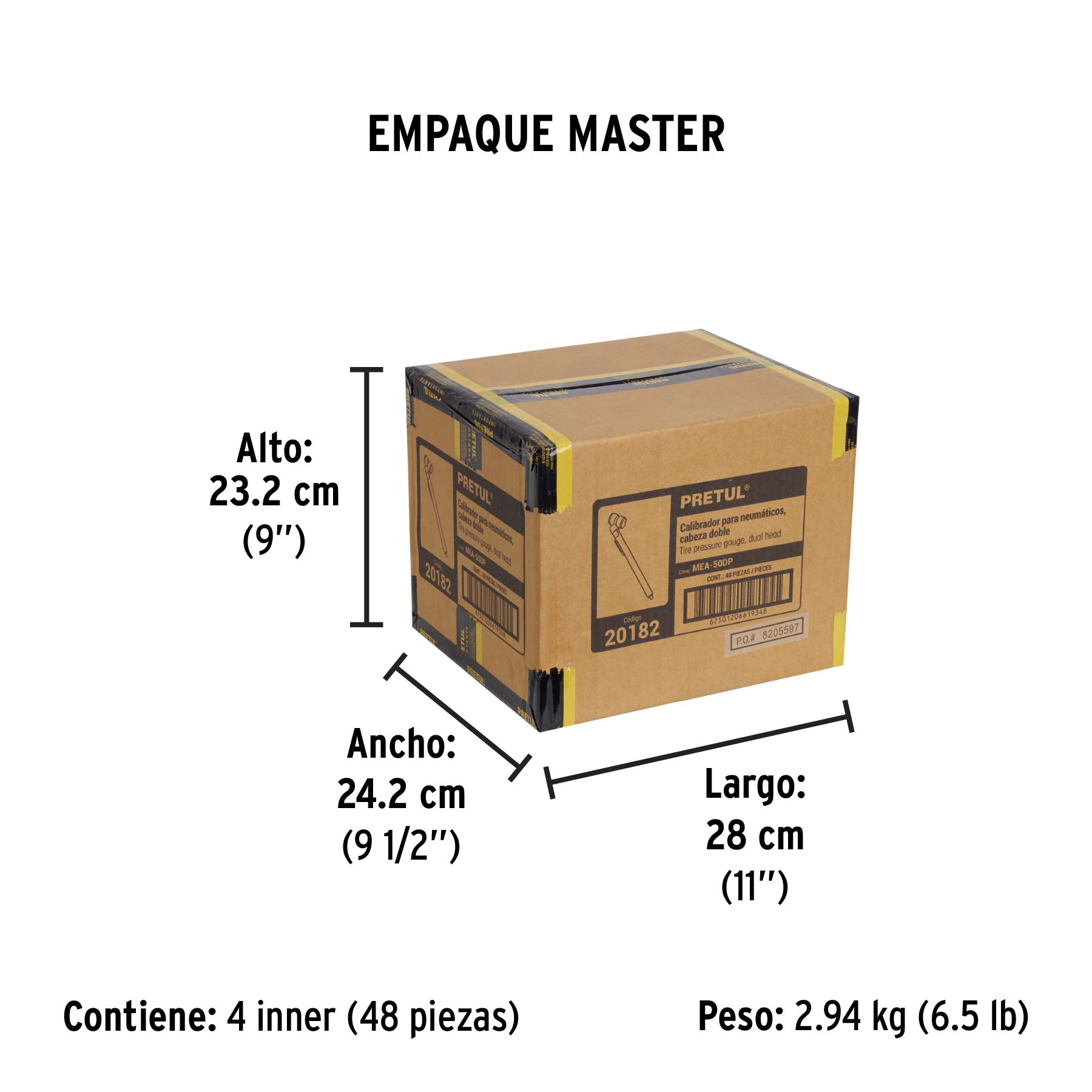 Calibrador de presión 50 psi, cabeza doble, PRETUL - Empaque