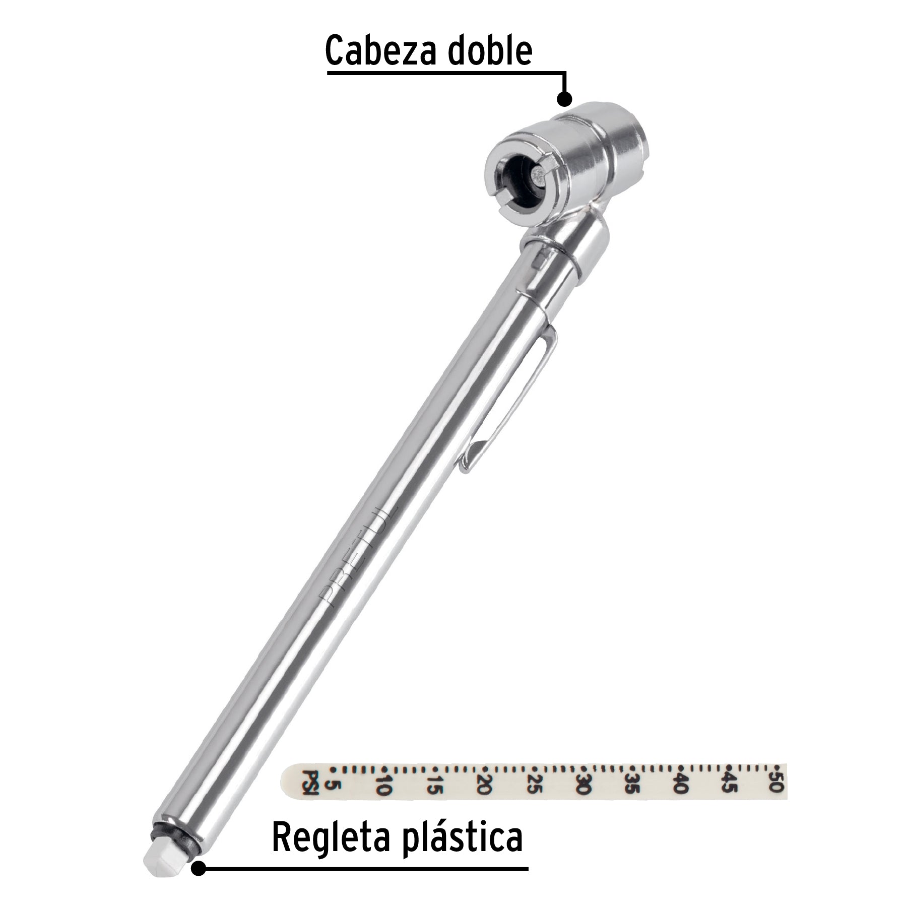 Calibrador de presión 50 psi, cabeza doble, PRETUL