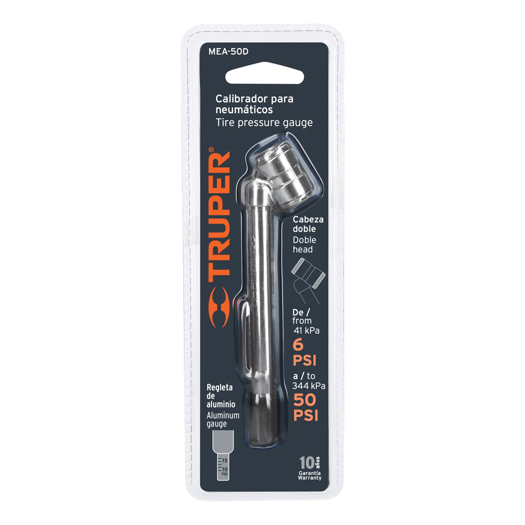 Calibrador de presión 50 psi cabeza doble, TRUPER