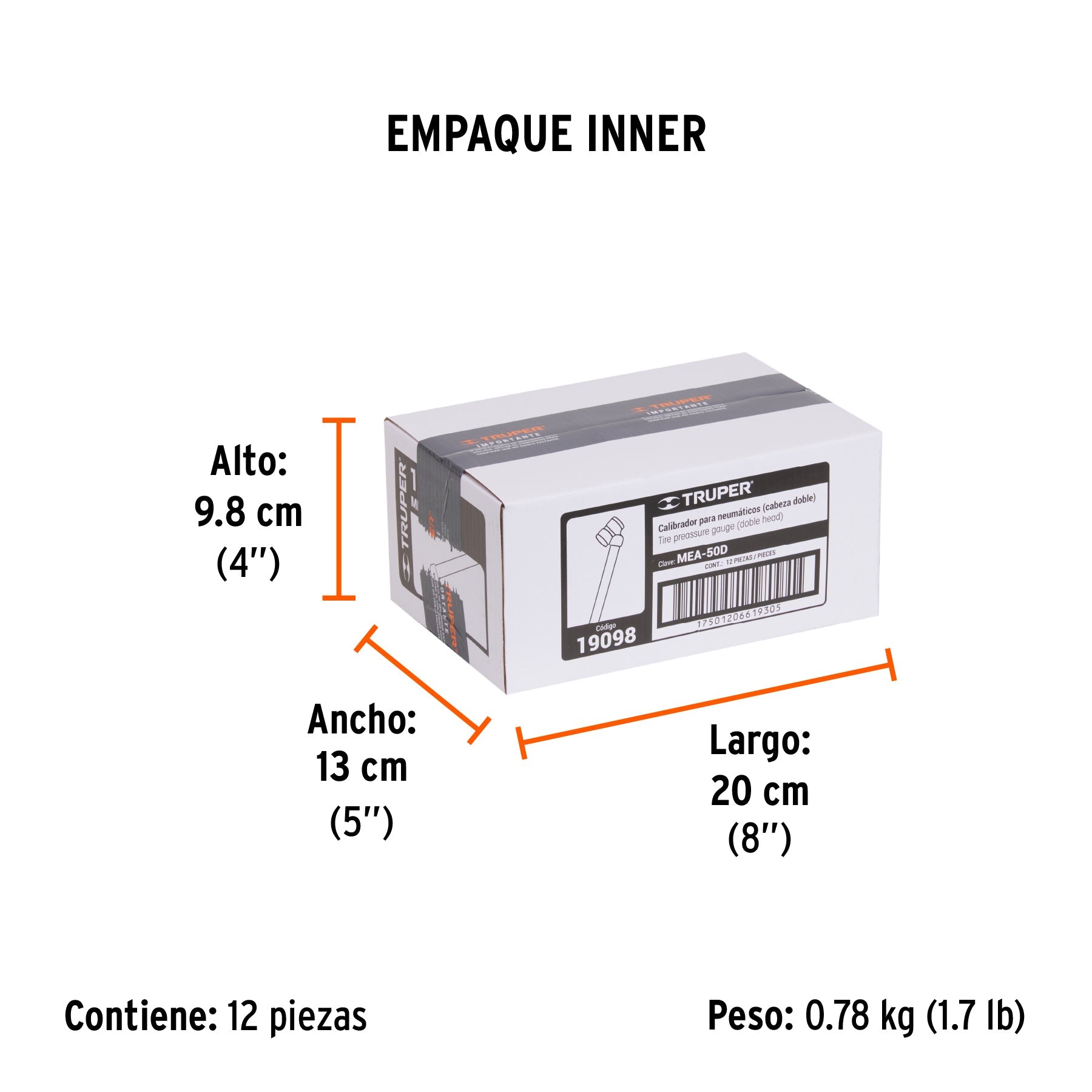 Calibrador de presión 50 psi cabeza doble, TRUPER - Empaque