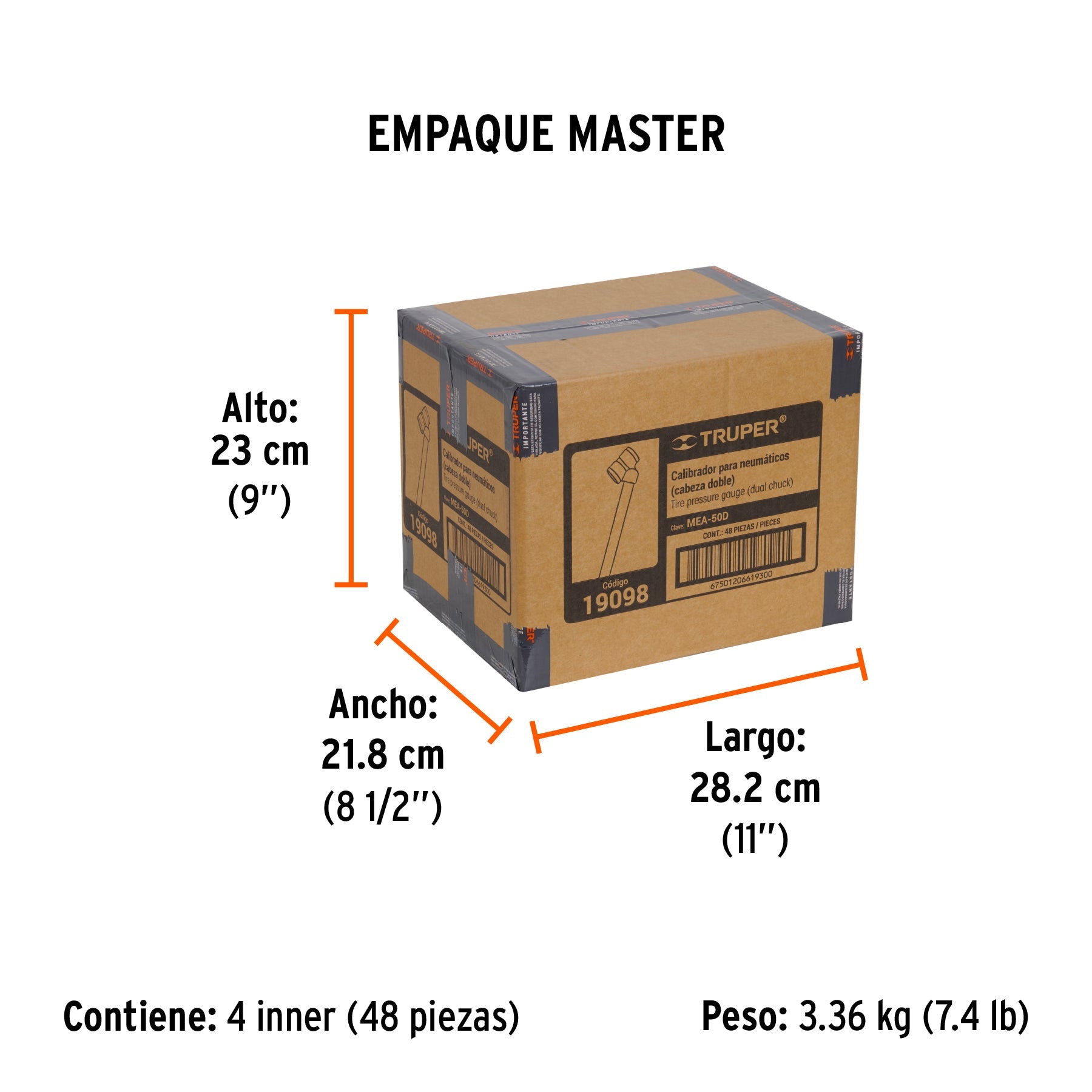 Calibrador de presión 50 psi cabeza doble, TRUPER - Empaque
