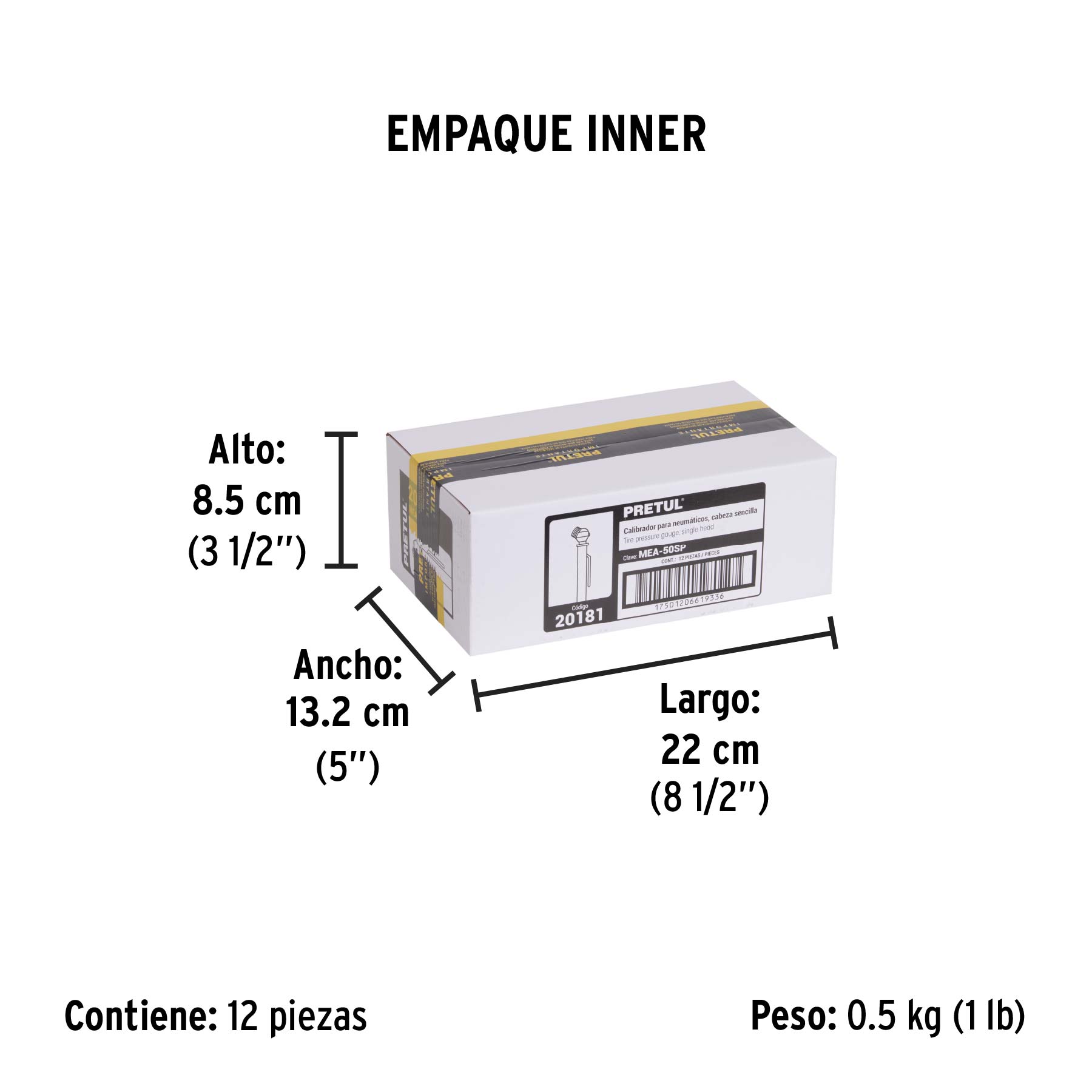 Calibrador de presión 50 psi, cabeza sencilla, PRETUL - Empaque