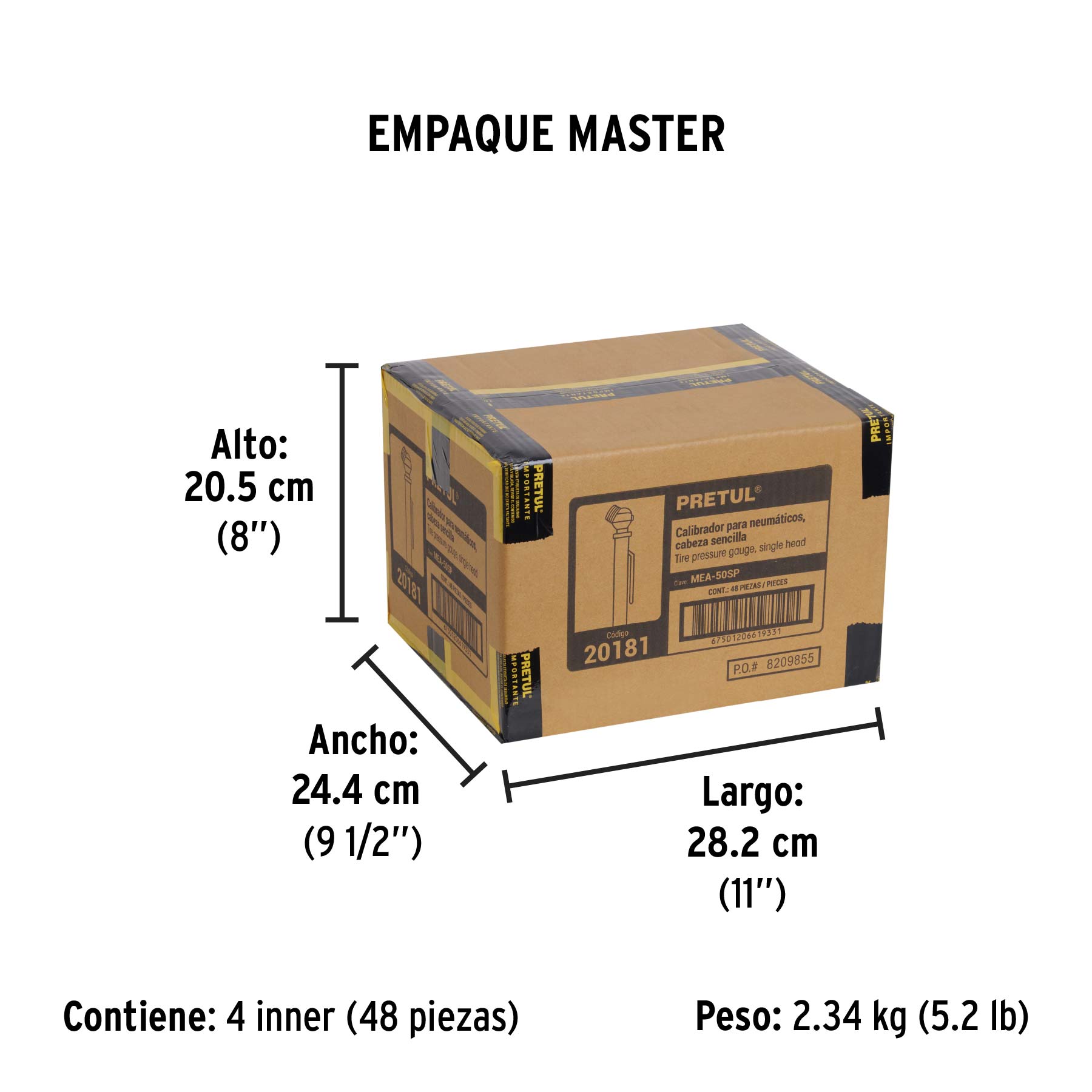 Calibrador de presión 50 psi, cabeza sencilla, PRETUL - Empaque