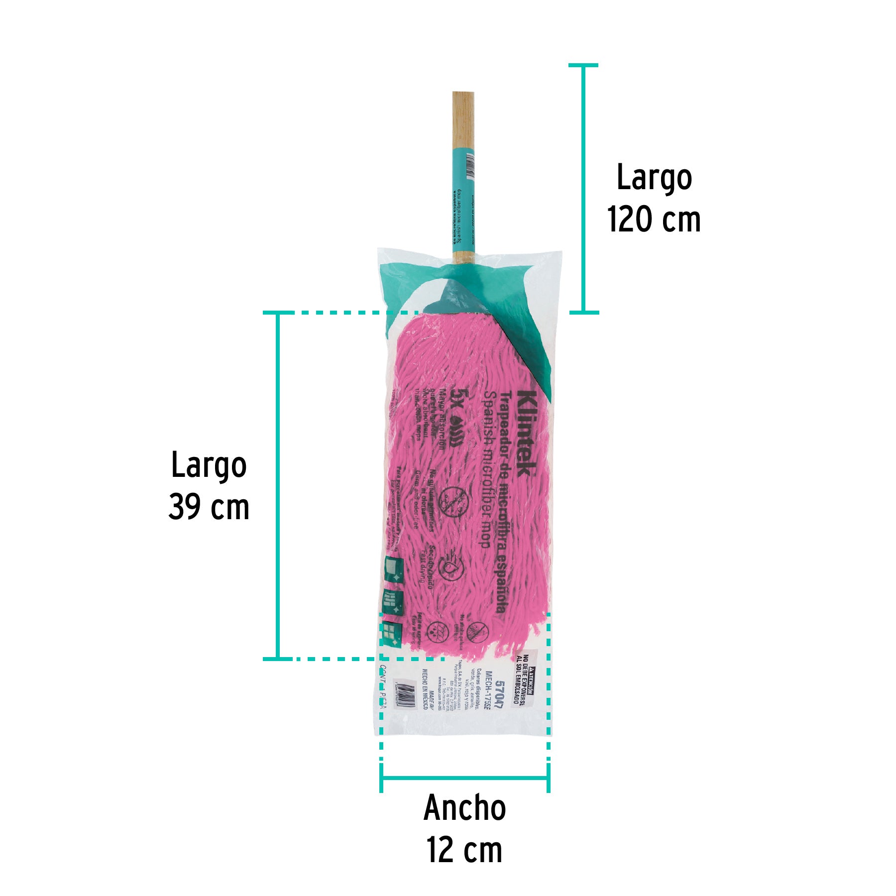 Trapeador de microfibra española, bastón de 120 cm, KLINTEK