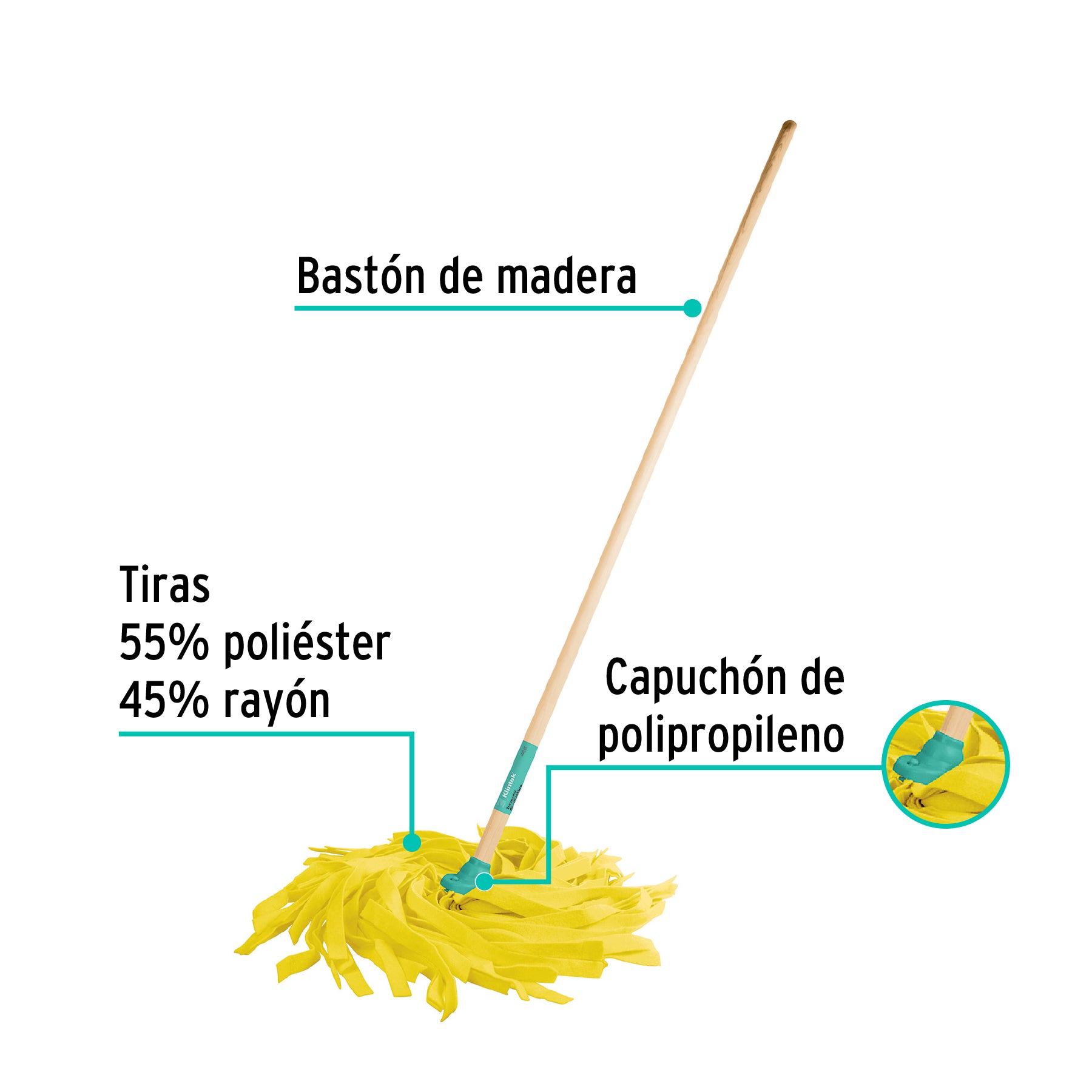 Trapeador de microfibra lisa, bastón de 120 cm, KLINTEK