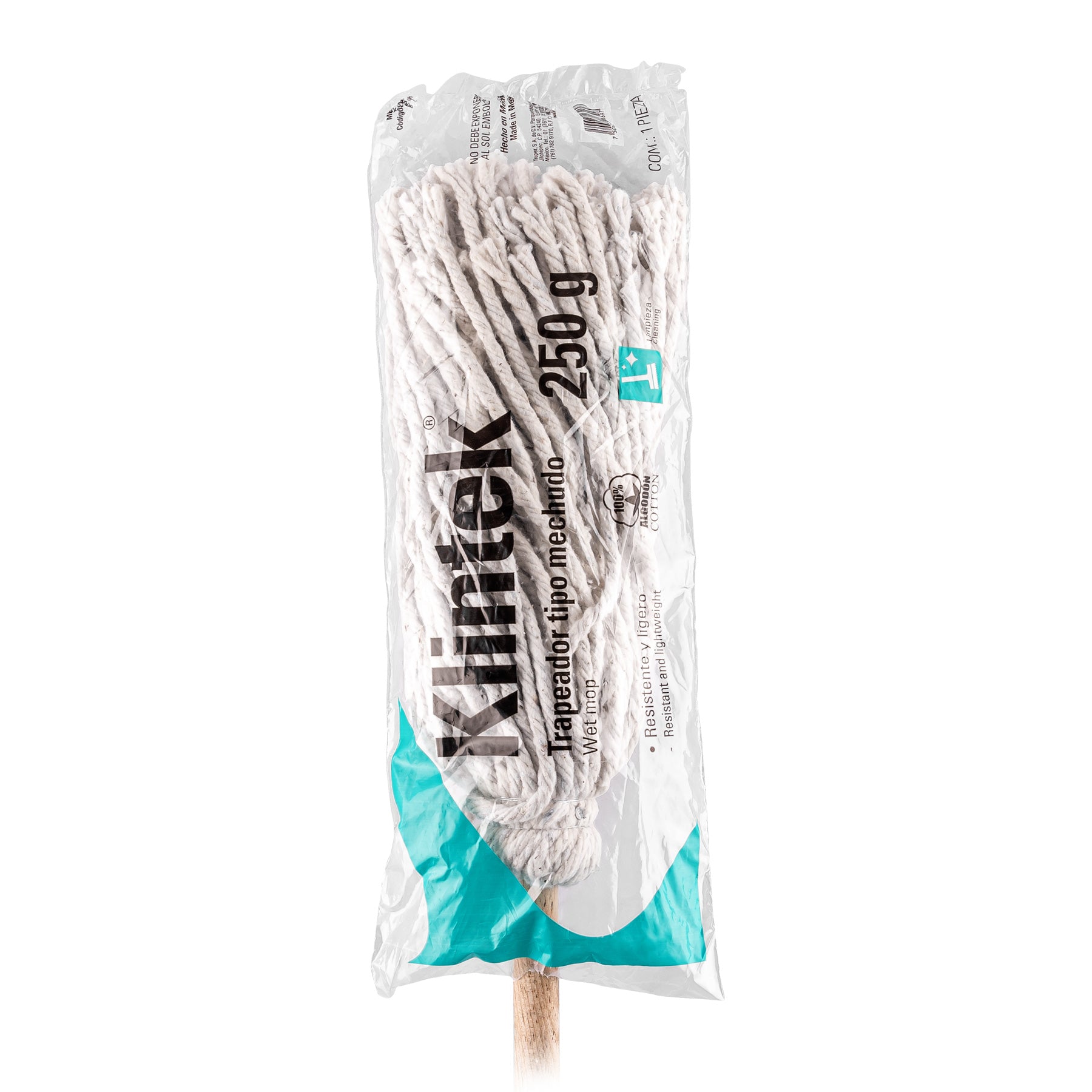 Trapeador tipo mechudo, 250 g con bastón de 120 cm, KLINTEK