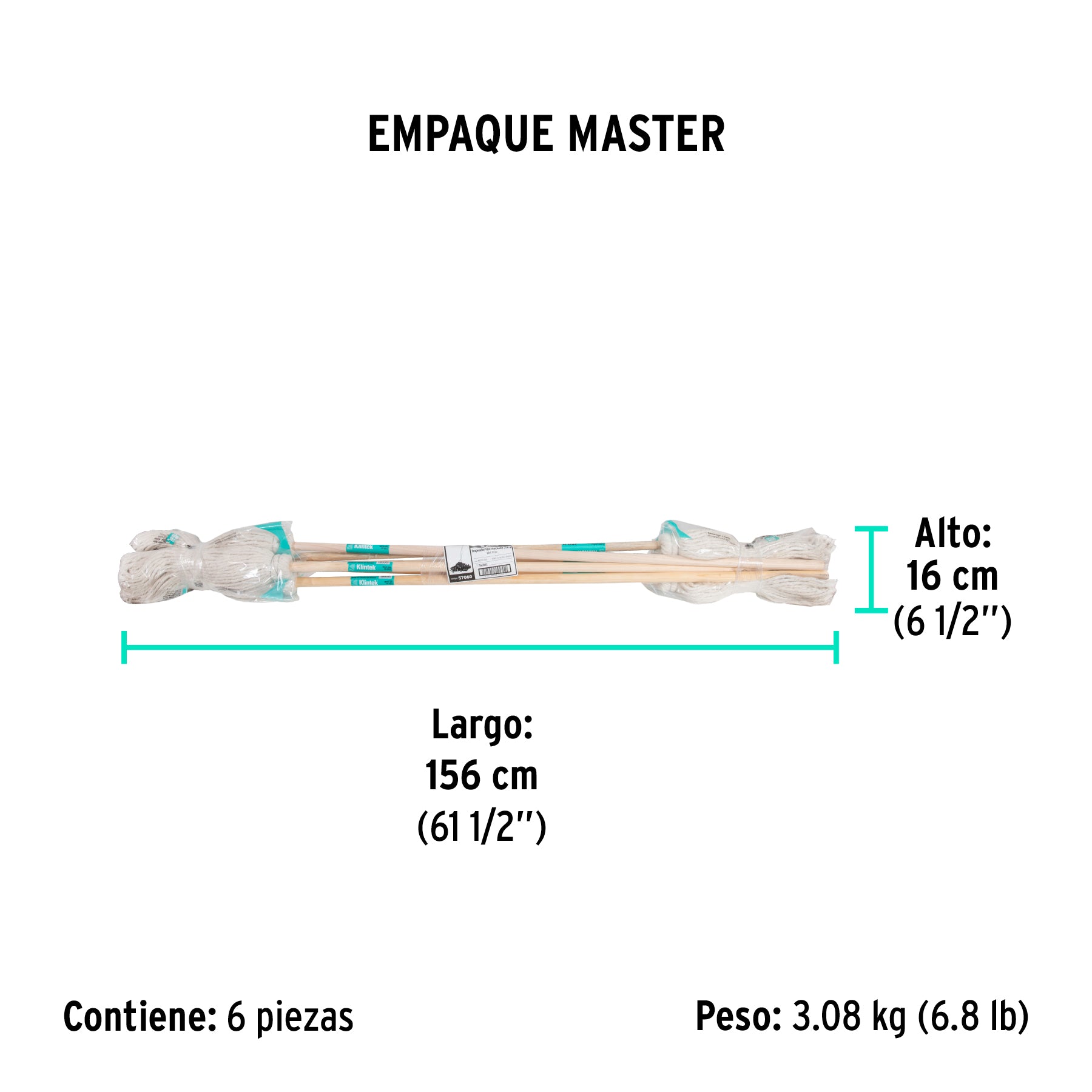 Trapeador tipo mechudo, 250 g con bastón de 120 cm, KLINTEK - Empaque