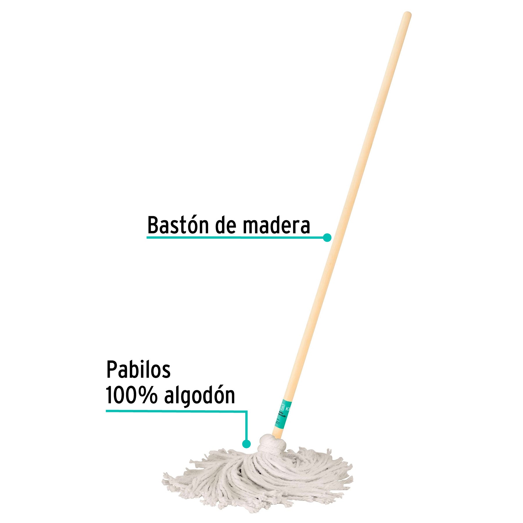 Trapeador tipo mechudo, 250 g con bastón de 120 cm, KLINTEK