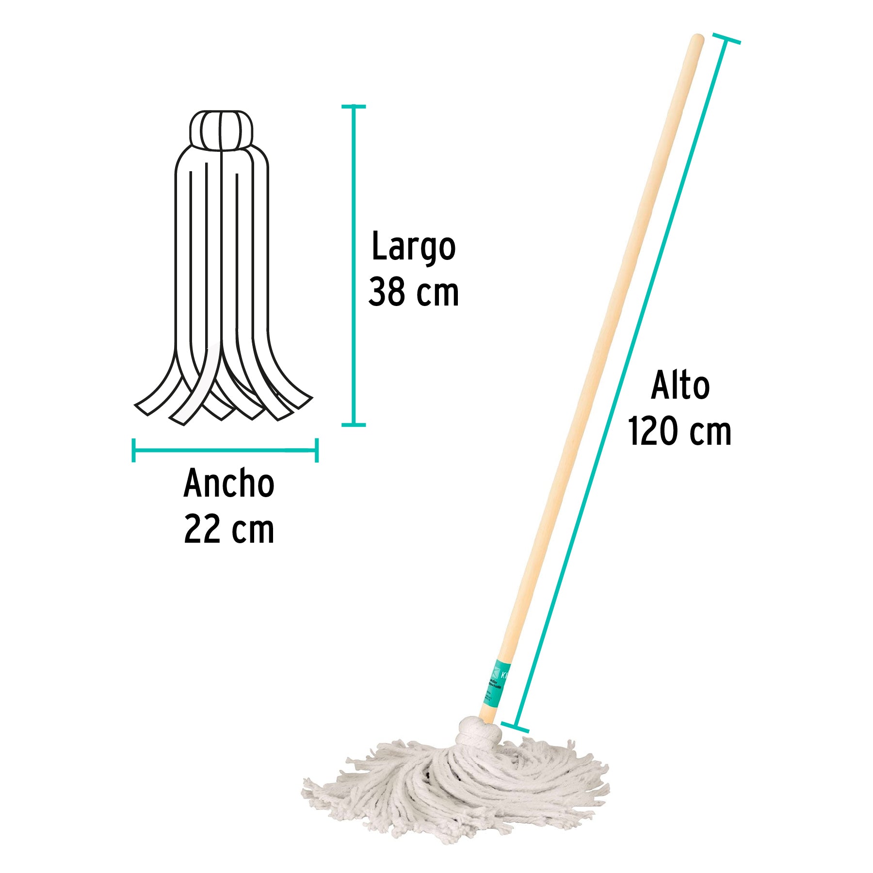 Trapeador tipo mechudo, 250 g con bastón de 120 cm, KLINTEK