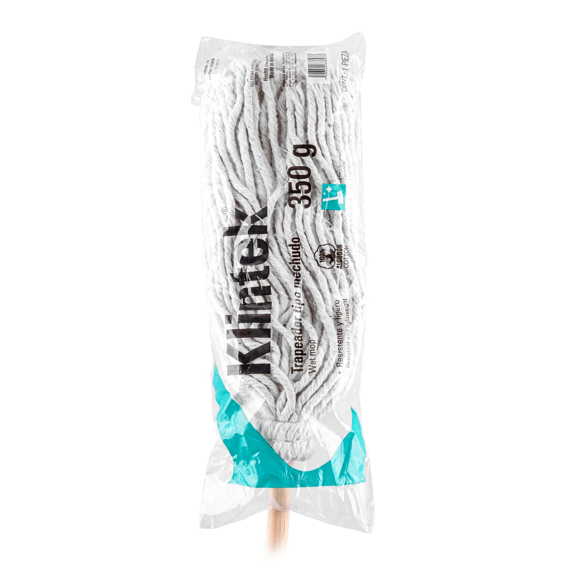 Trapeador tipo mechudo, 350 g con bastón de 120 cm, KLINTEK