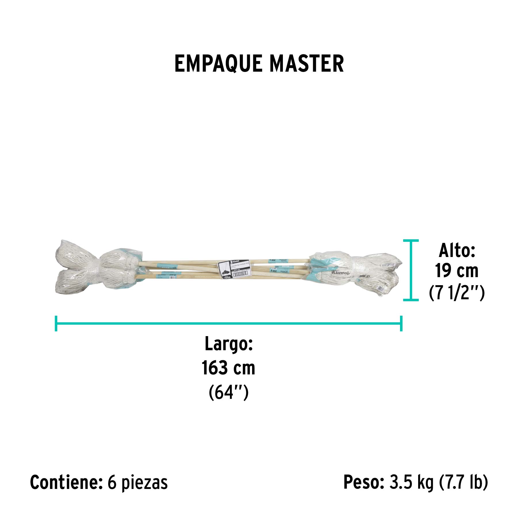 Trapeador tipo mechudo, 350 g con bastón de 120 cm, KLINTEK - Empaque