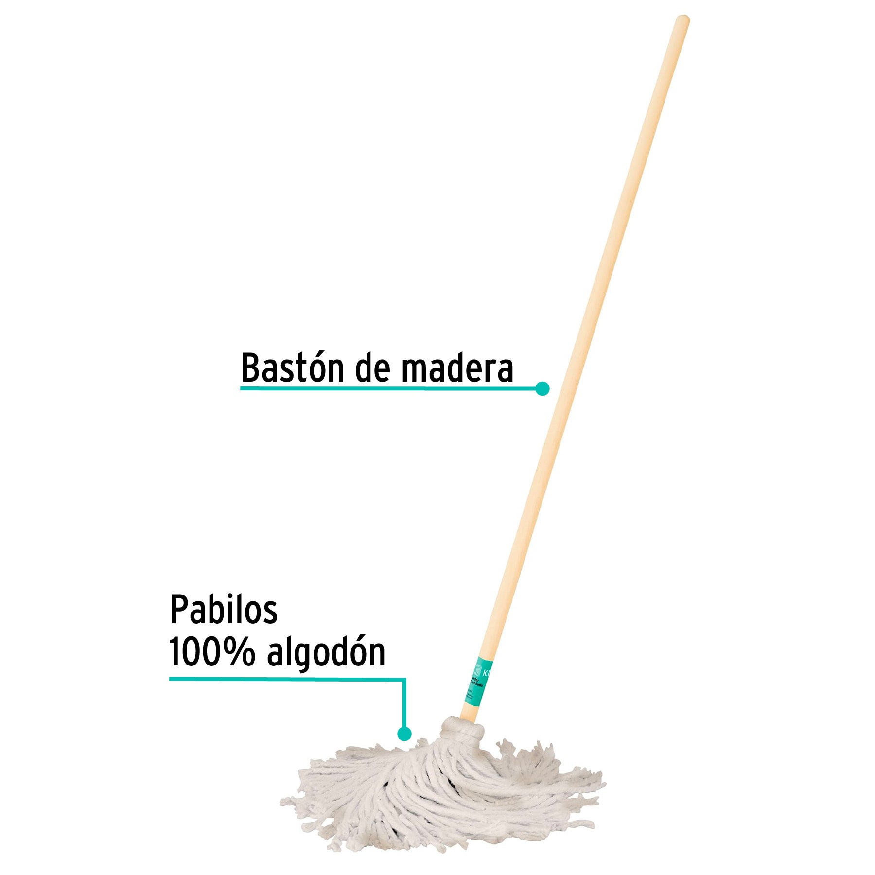 Trapeador tipo mechudo, 350 g con bastón de 120 cm, KLINTEK