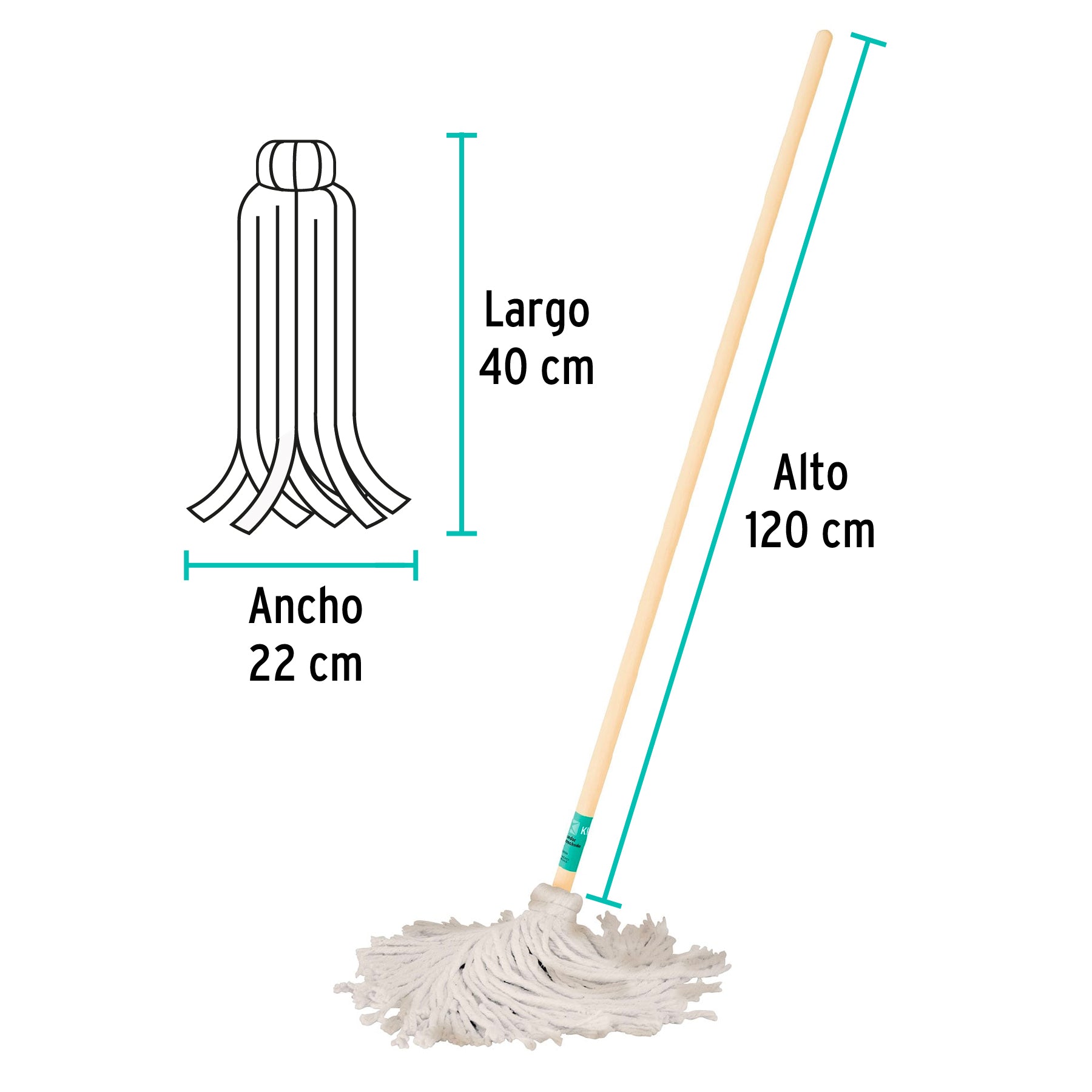 Trapeador tipo mechudo, 350 g con bastón de 120 cm, KLINTEK