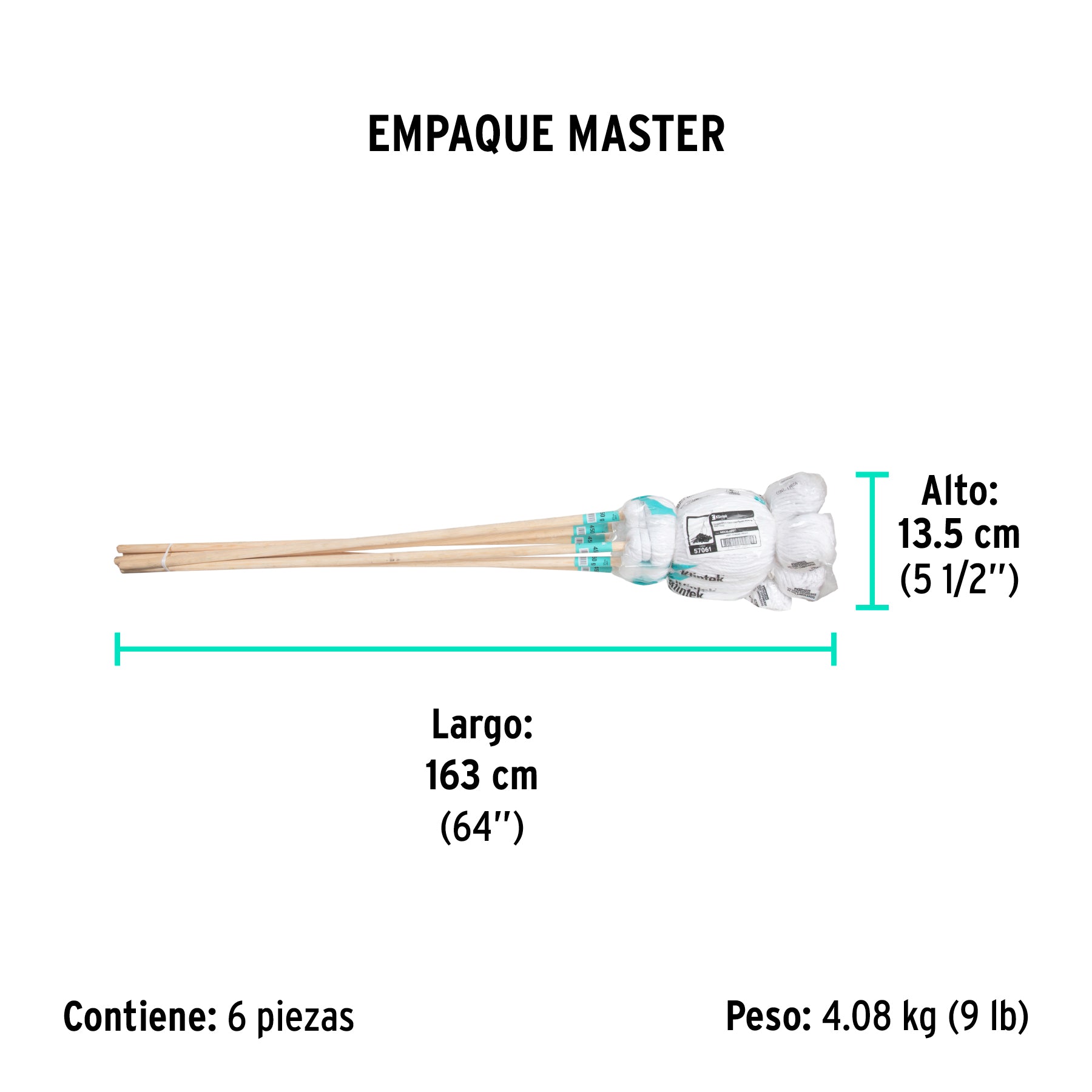 Trapeador tipo mechudo, 450 g con bastón de 120 cm, KLINTEK - Empaque