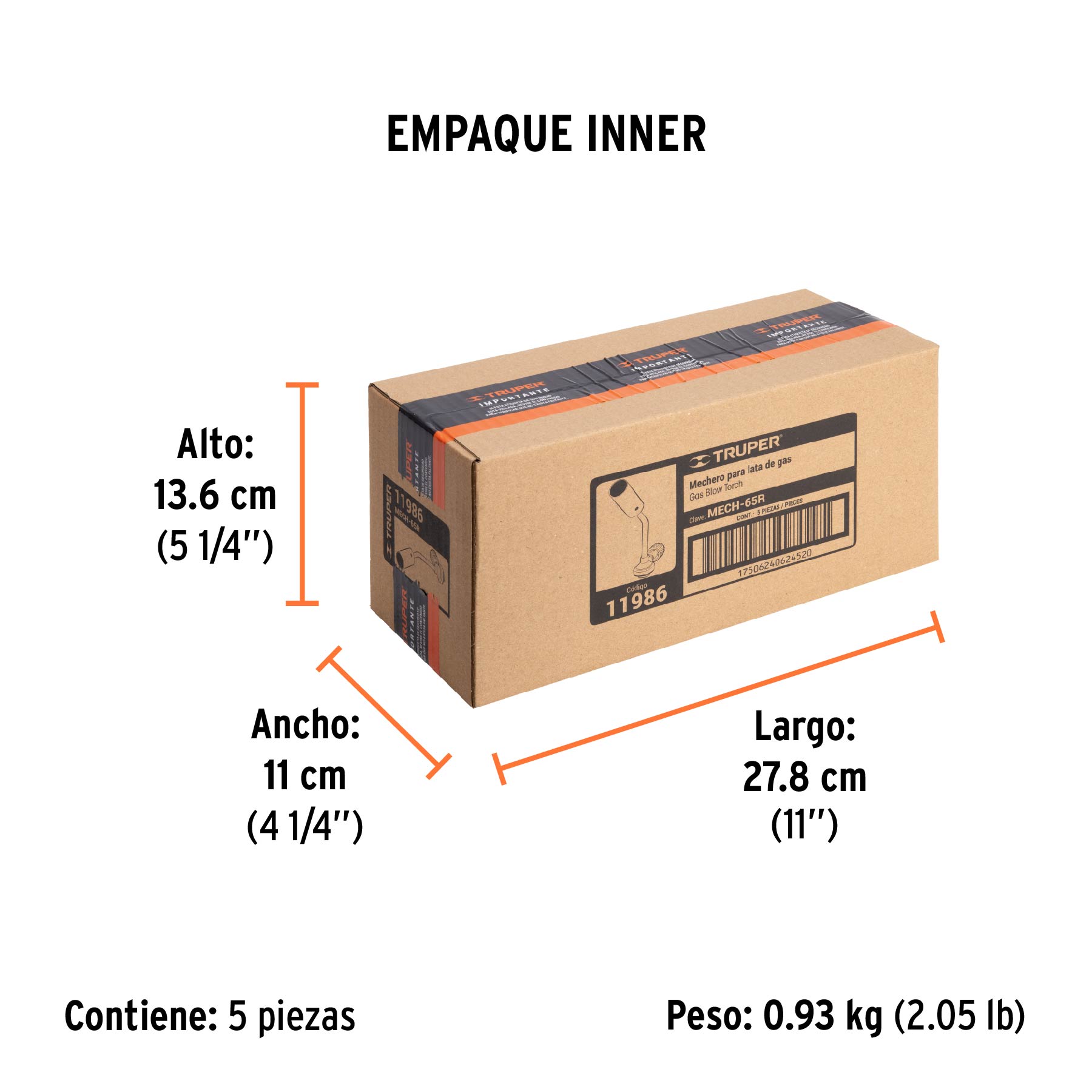 Soplete de aluminio, encendido manual, válvula roscada - Empaque