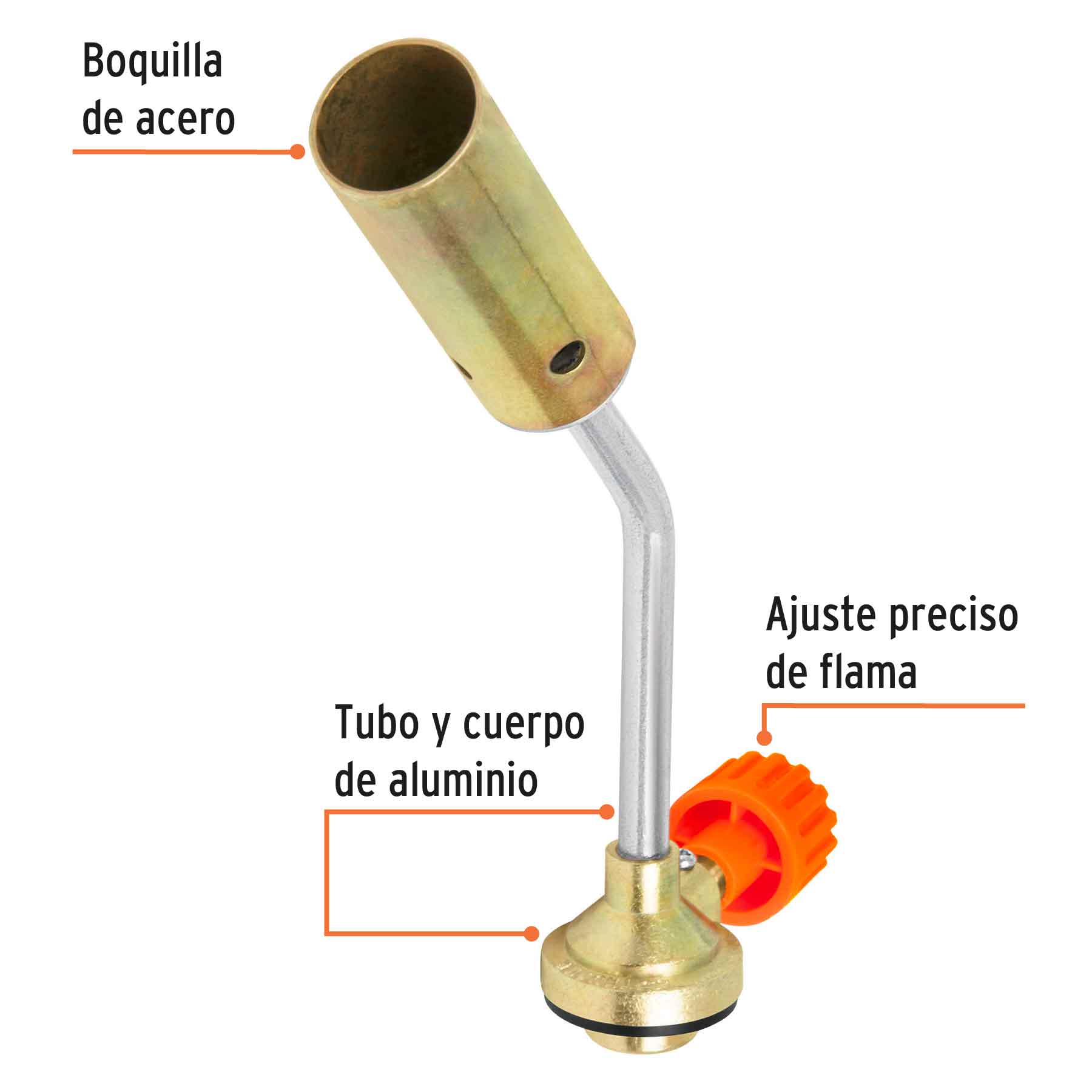 Soplete de aluminio, encendido manual, válvula roscada