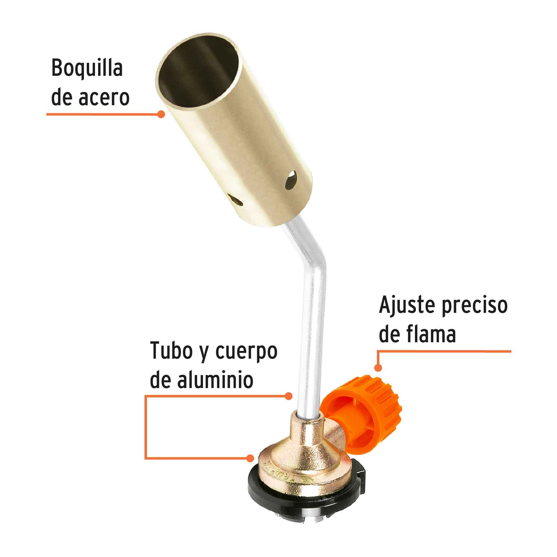 Soplete de aluminio, encendido manual, 1/4 de vuelta, TRUPER