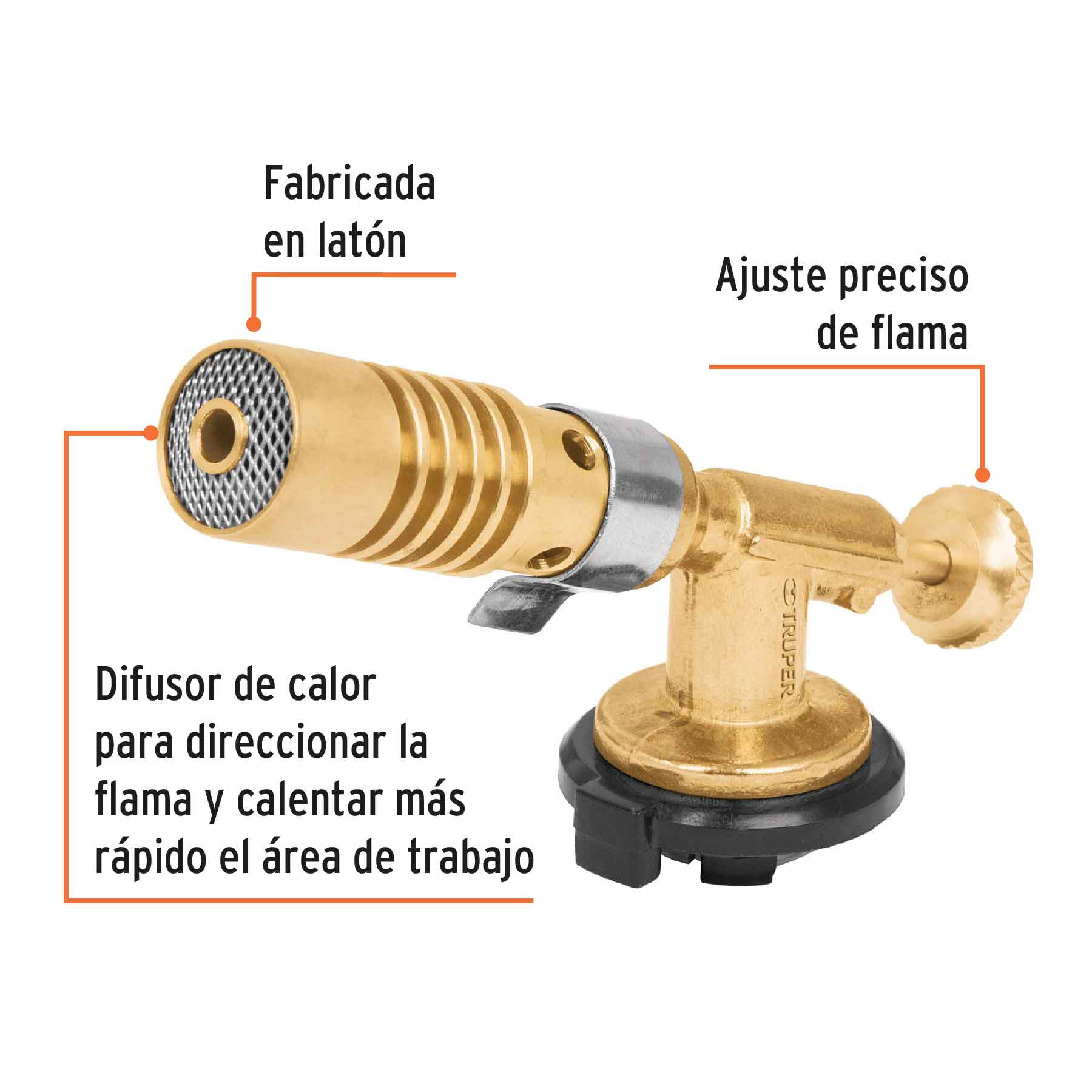 Soplete de latón, encendido manual, 1/4 de vuelta, TRUPER